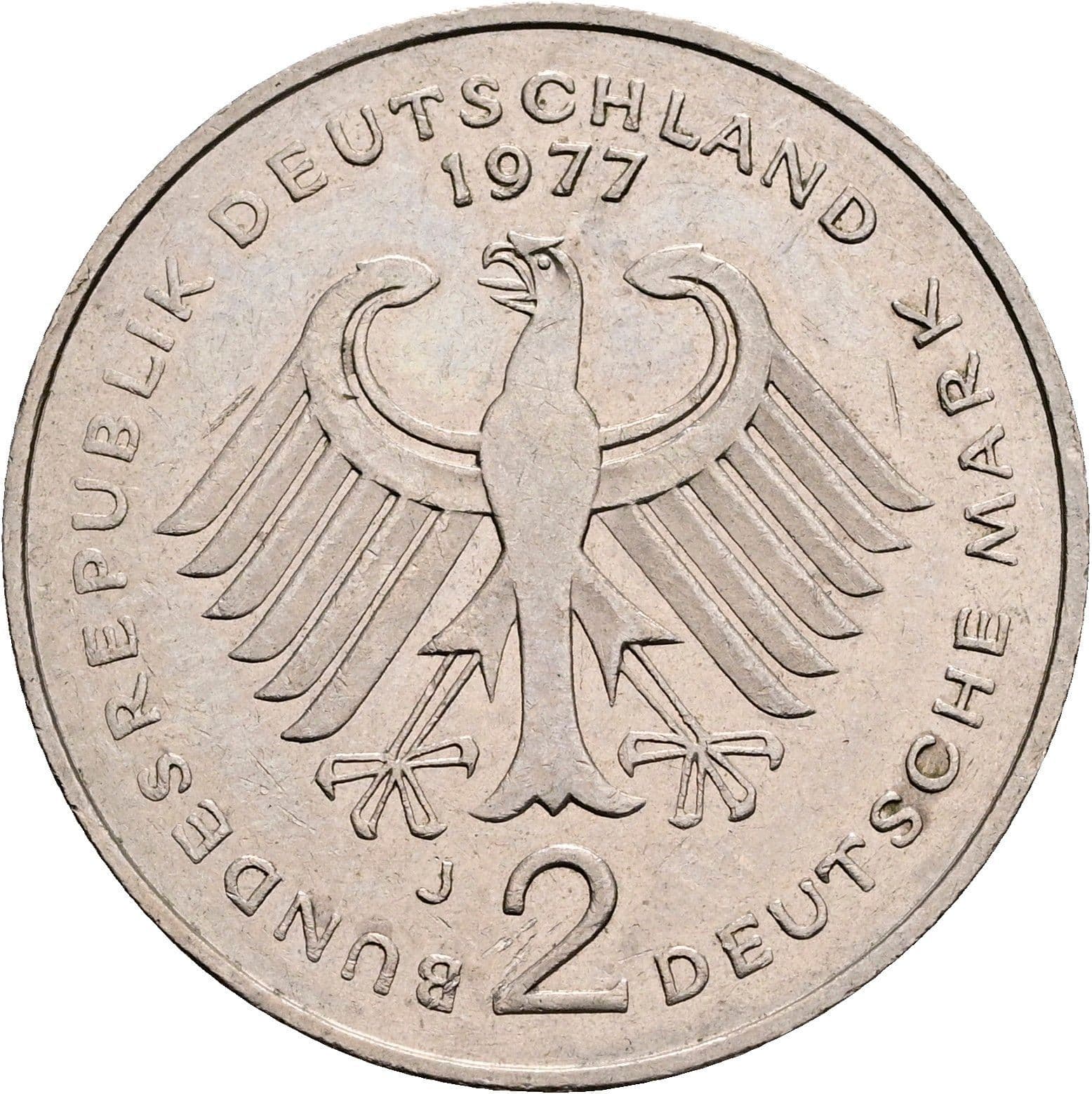 2 Deutsche Mark 1977 J – Rückseite