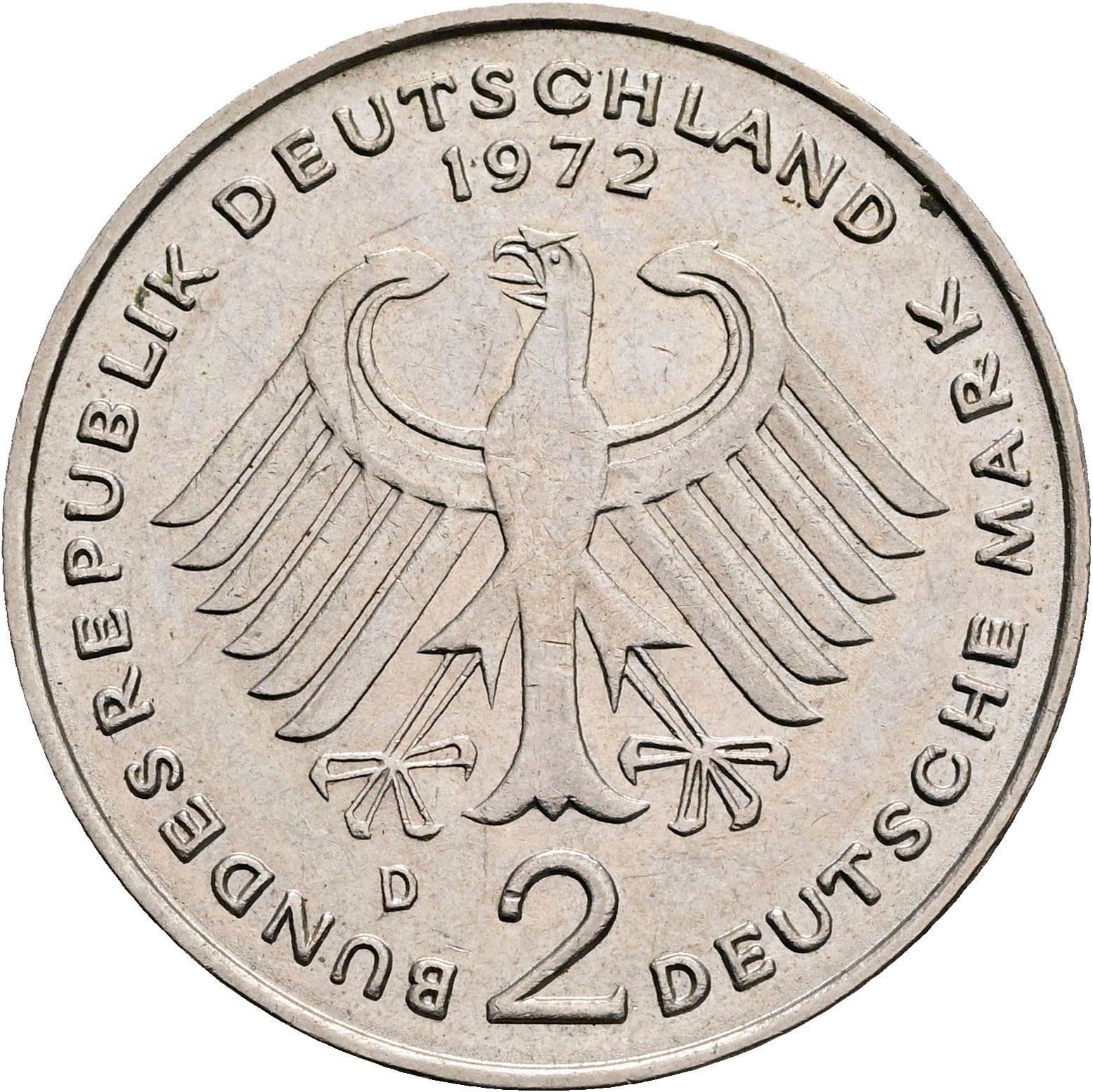2 Deutsche Mark 1972 D – Rückseite