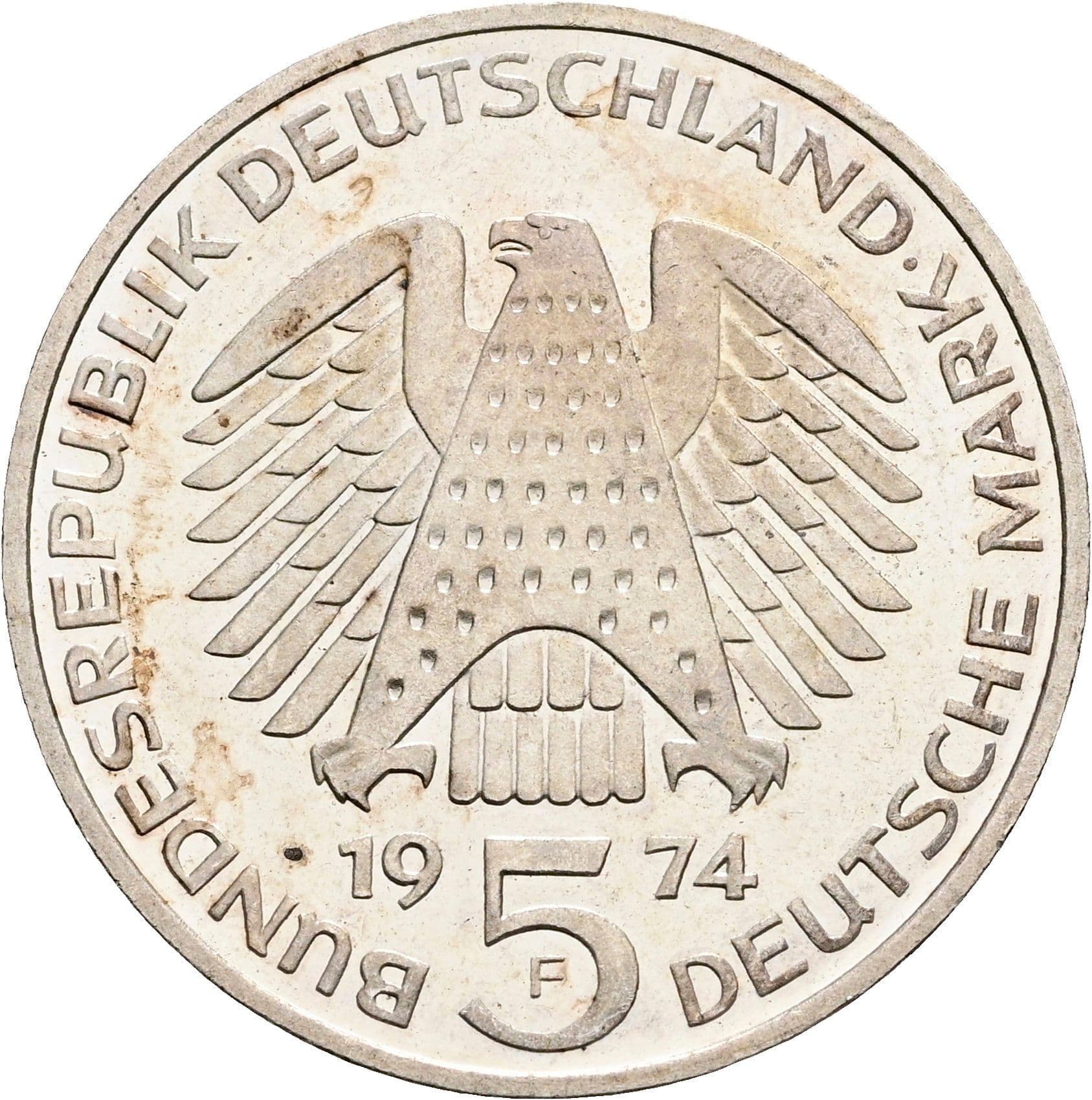 5 Deutsche Mark 1974 F – Rückseite