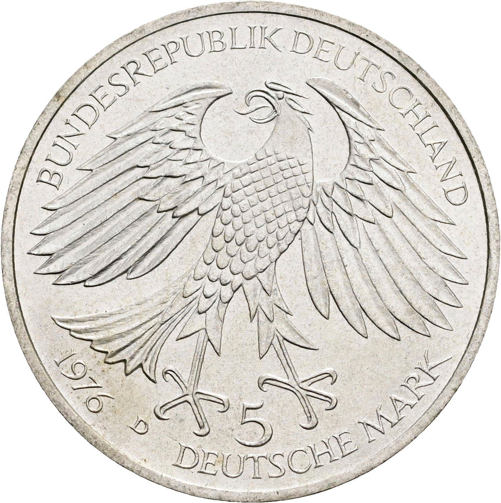 5 Deutsche Mark 1976 D – Rückseite