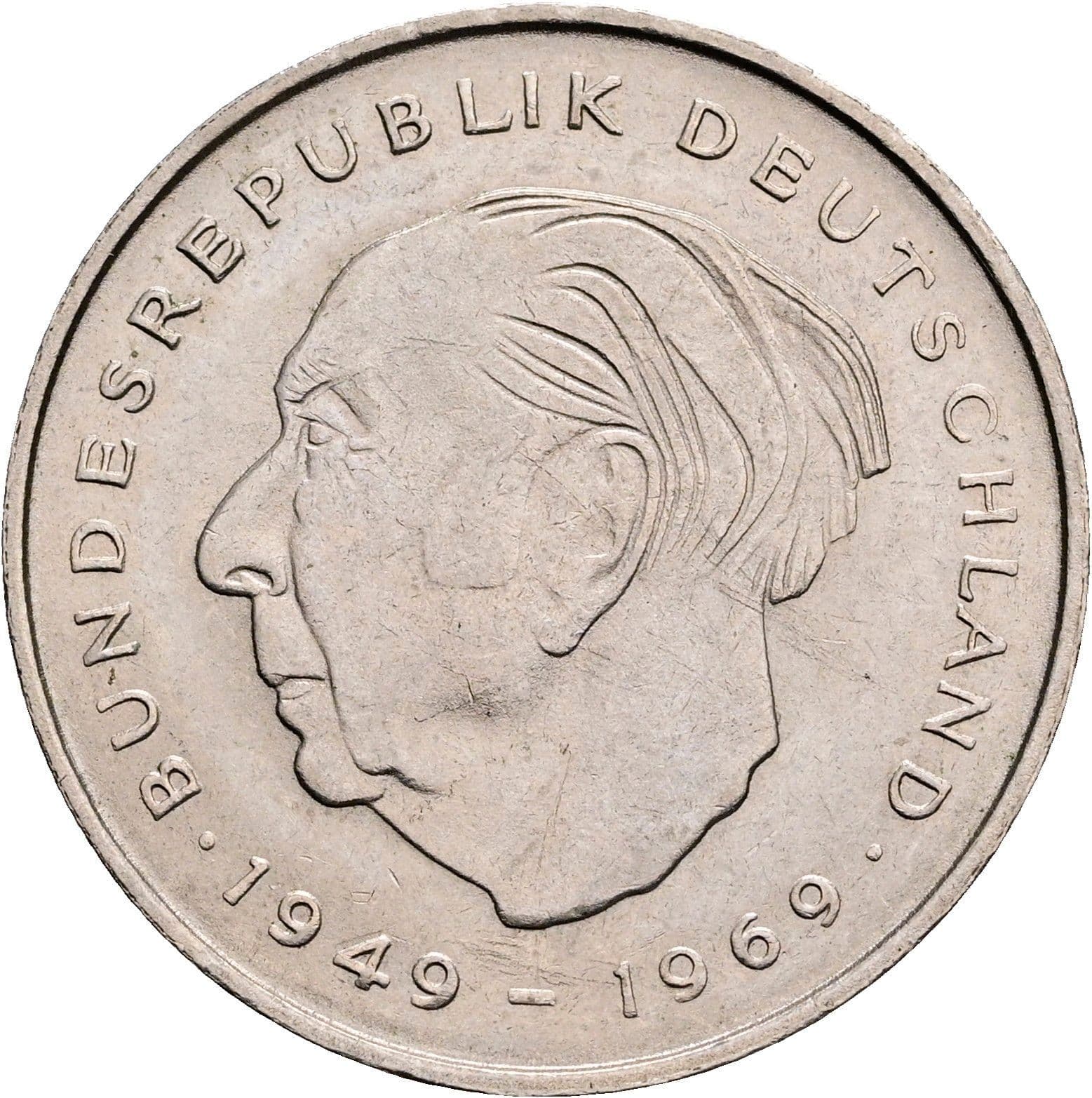 2 Deutsche Mark 1976 F – Vorderseite