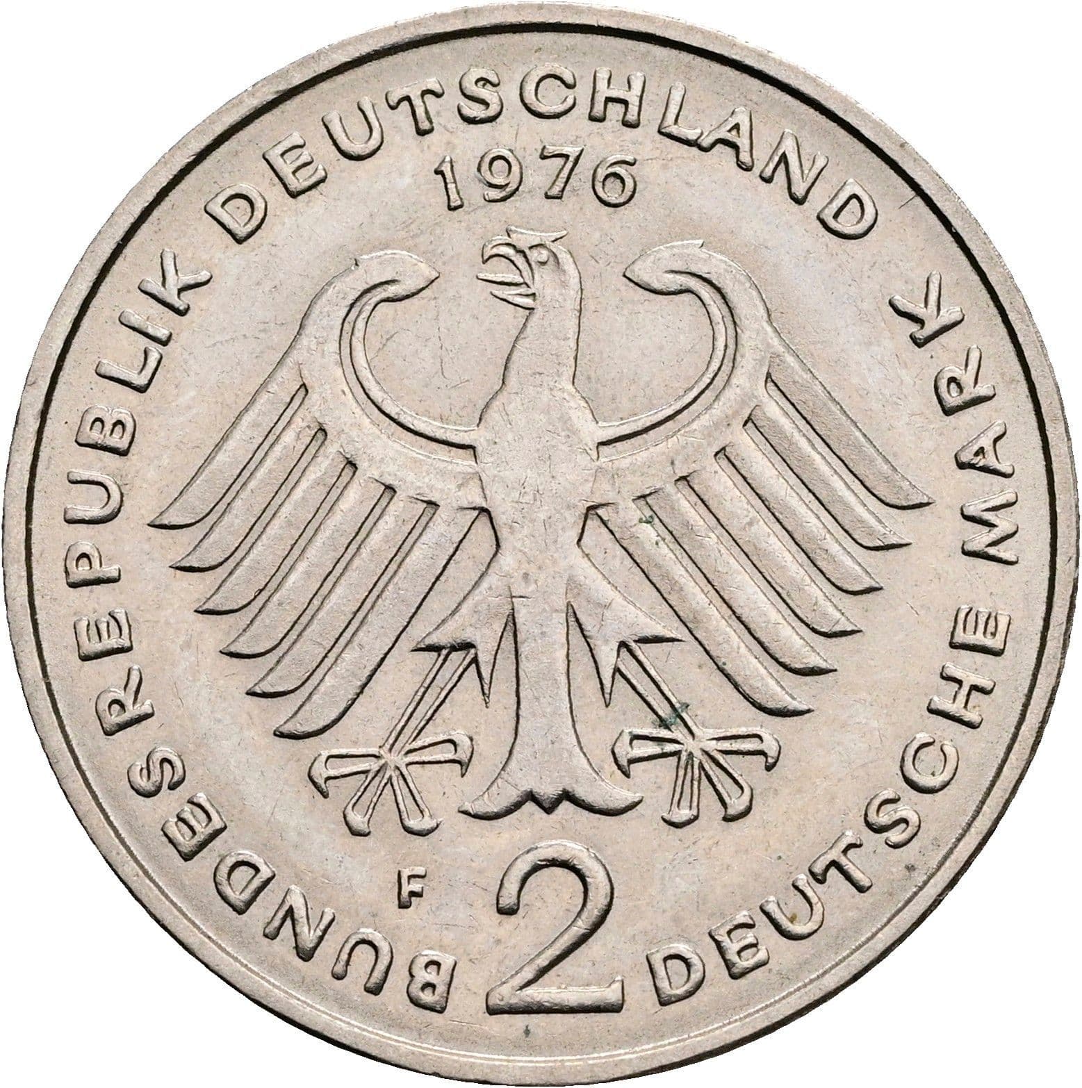 2 Deutsche Mark 1976 F – Rückseite