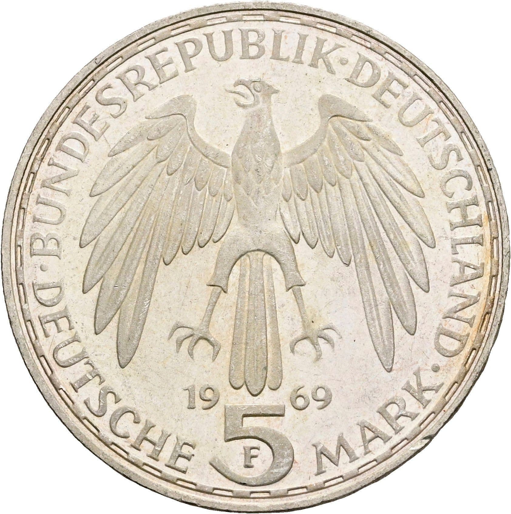 5 Deutsche Mark 1969 F – Rückseite