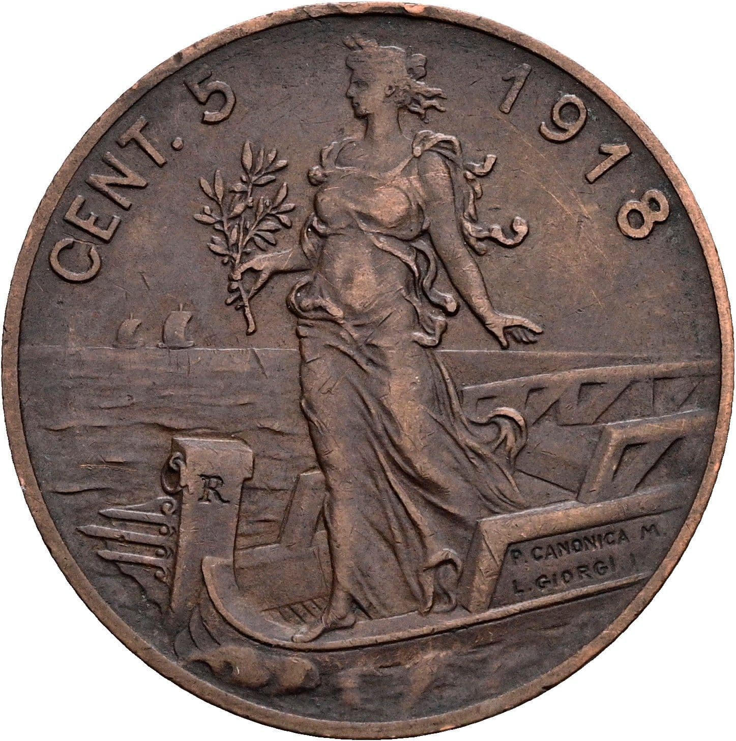 5 Centesimi Victor Emmanuel III. (1900-1946) 1918 – Rückseite