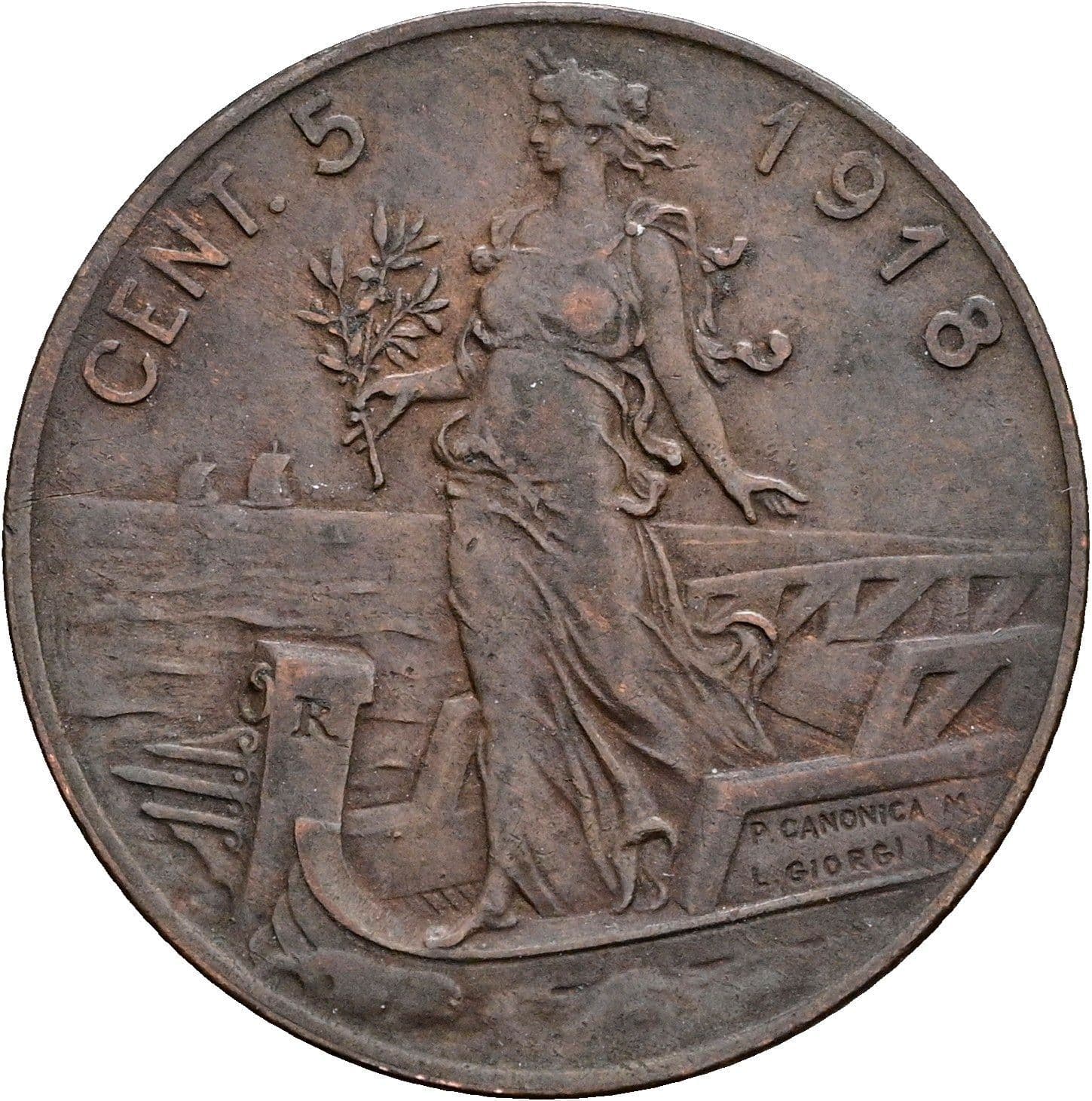 5 Centesimi Victor Emmanuel III. (1900-1946) 1918 – Rückseite