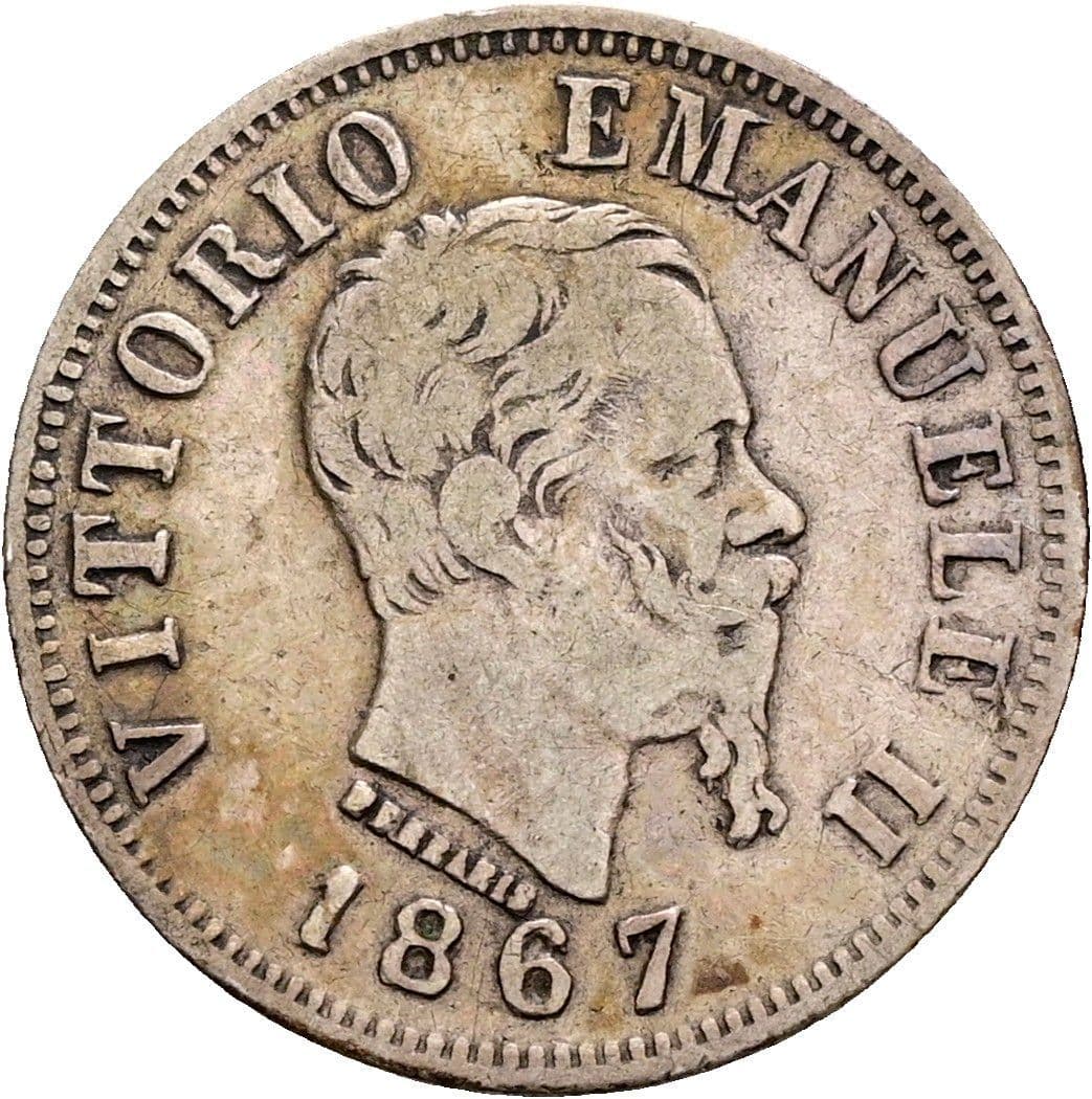 50 Centesimi Vittorio Emanuele II. 1861-1878 1867 N – Vorderseite