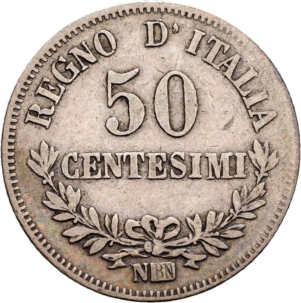 50 Centesimi Vittorio Emanuele II. 1861-1878 1867 N – Rückseite