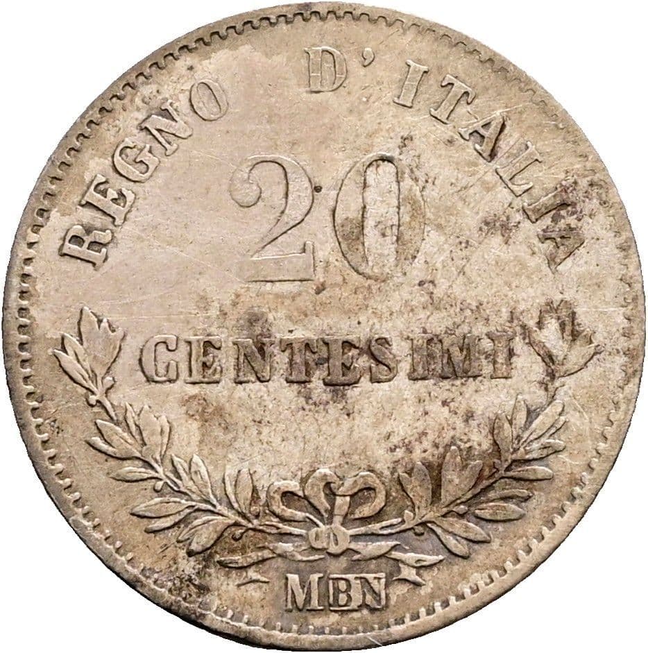 20 Centesimi Vittorio Emanuele II. 1861-1878 1863 M – Rückseite
