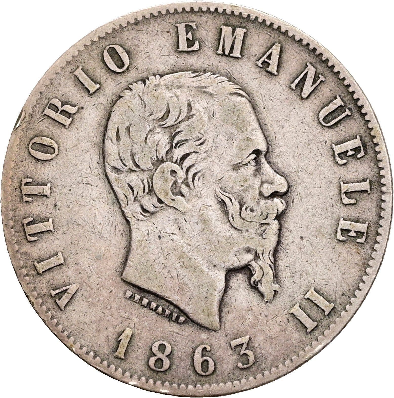 2 Lire Vittorio Emanuele II. 1861-1878 1863 T – Vorderseite