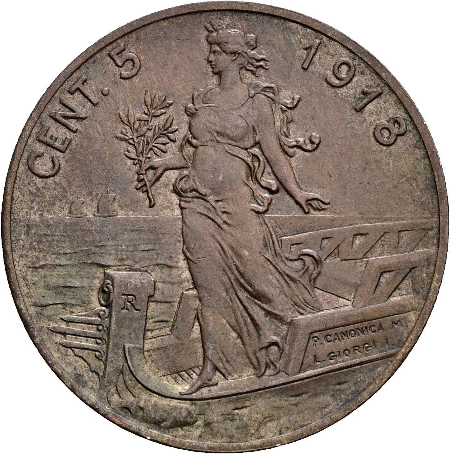 5 Centesimi Vittorio Emanuele III. 1900-1946 1918 – Rückseite