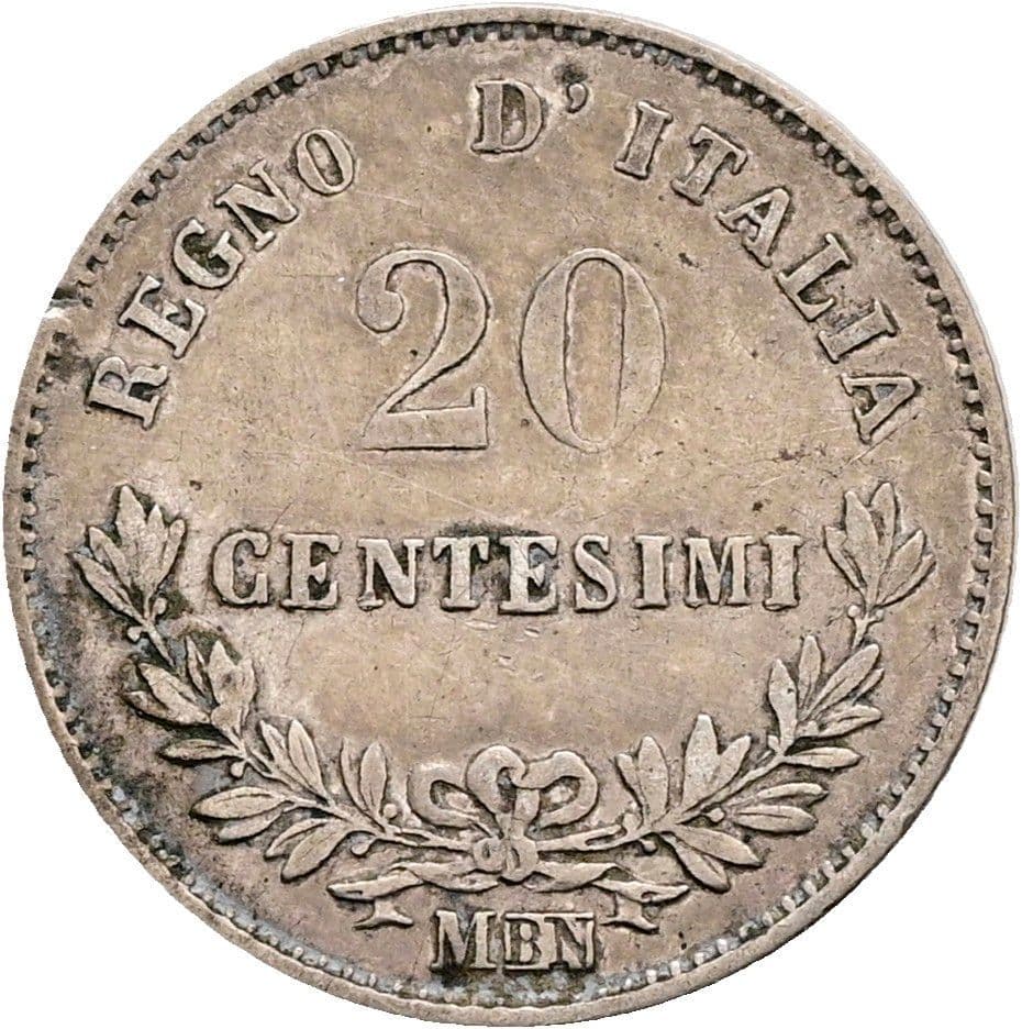 20 Centesimi Vittorio Emanuele II. 1861-1878 1863 M – Rückseite