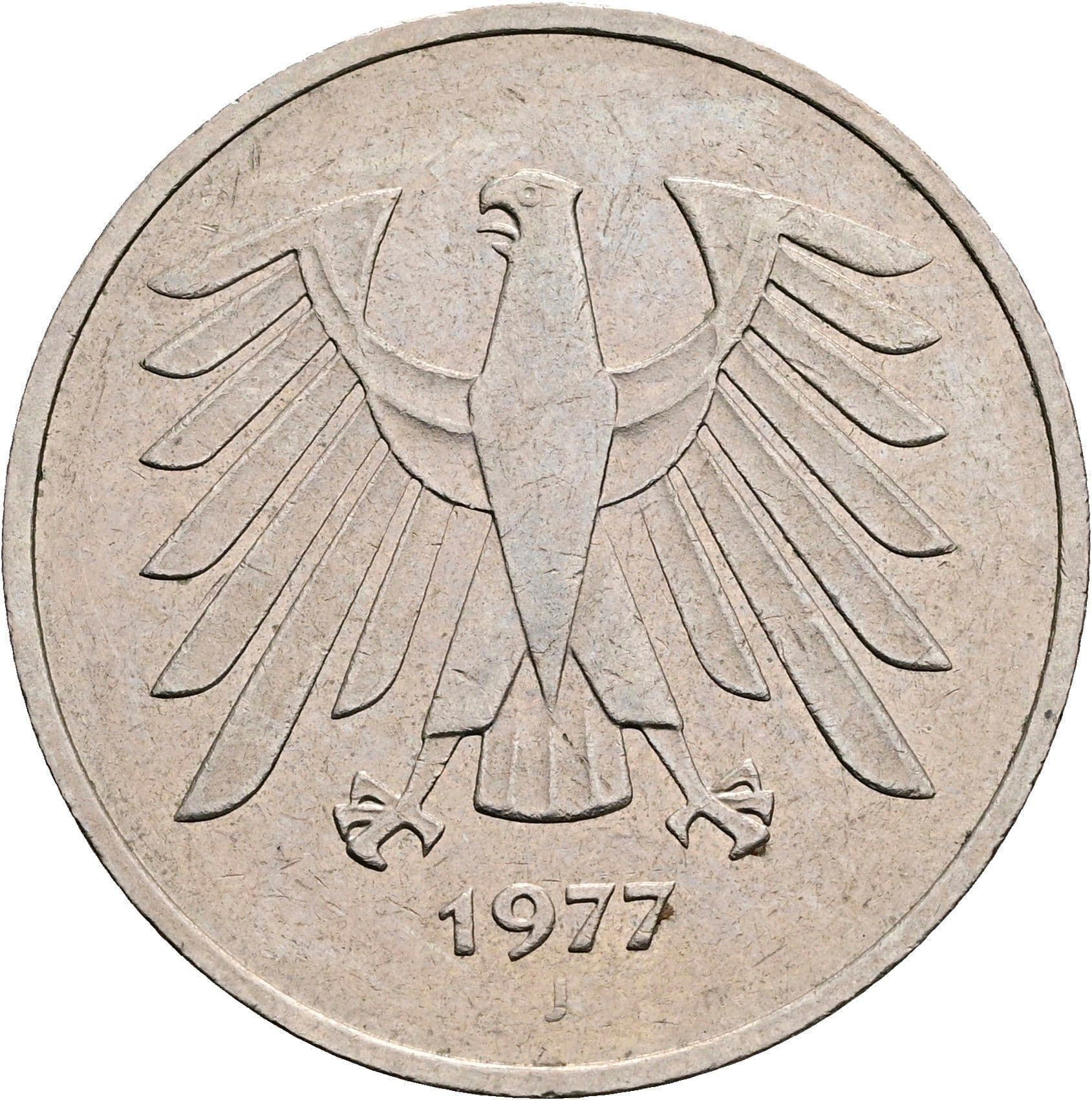 5 Deutsche Mark 1977 J – Rückseite