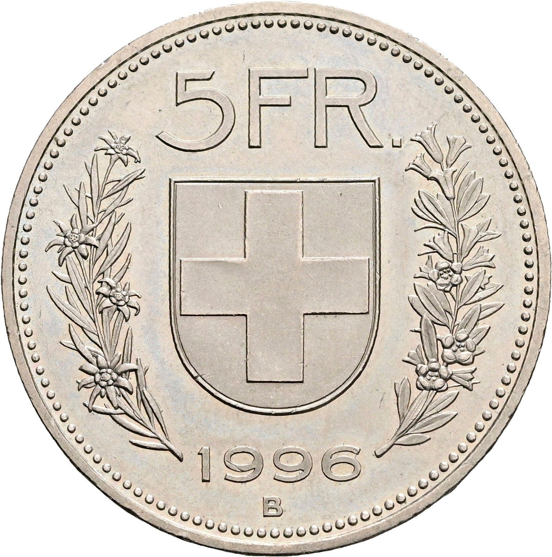 5 Franken 1996 B – Rückseite