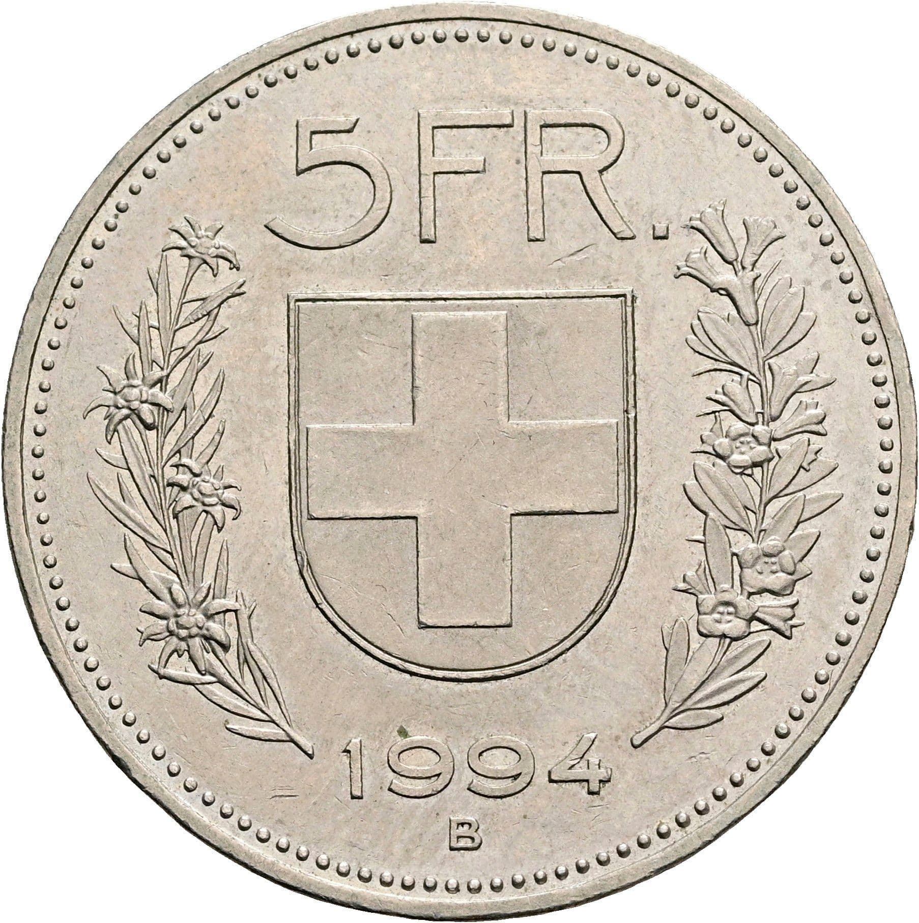 5 Franken 1994 B – Rückseite