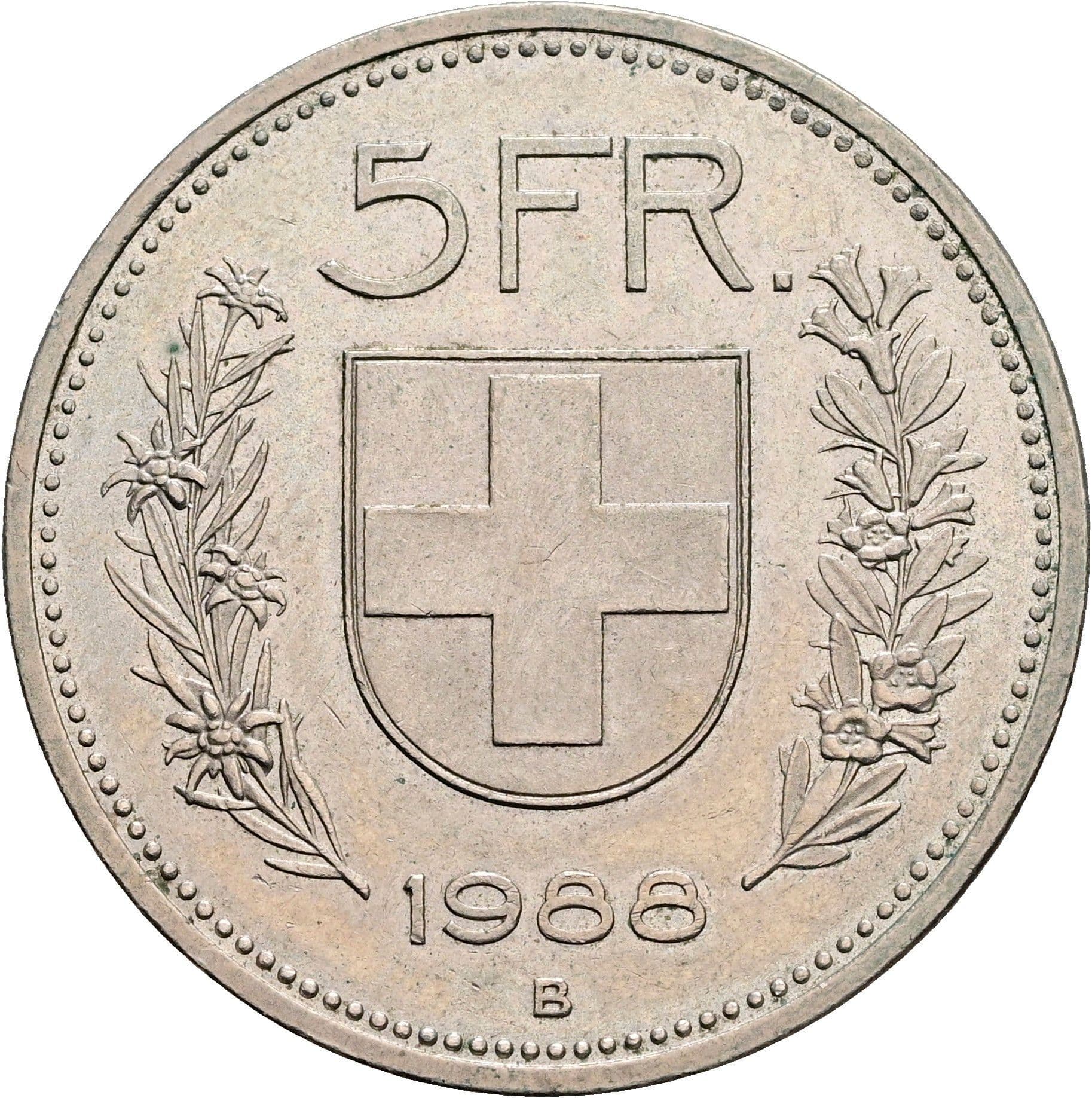 5 Franken 1988 B – Rückseite