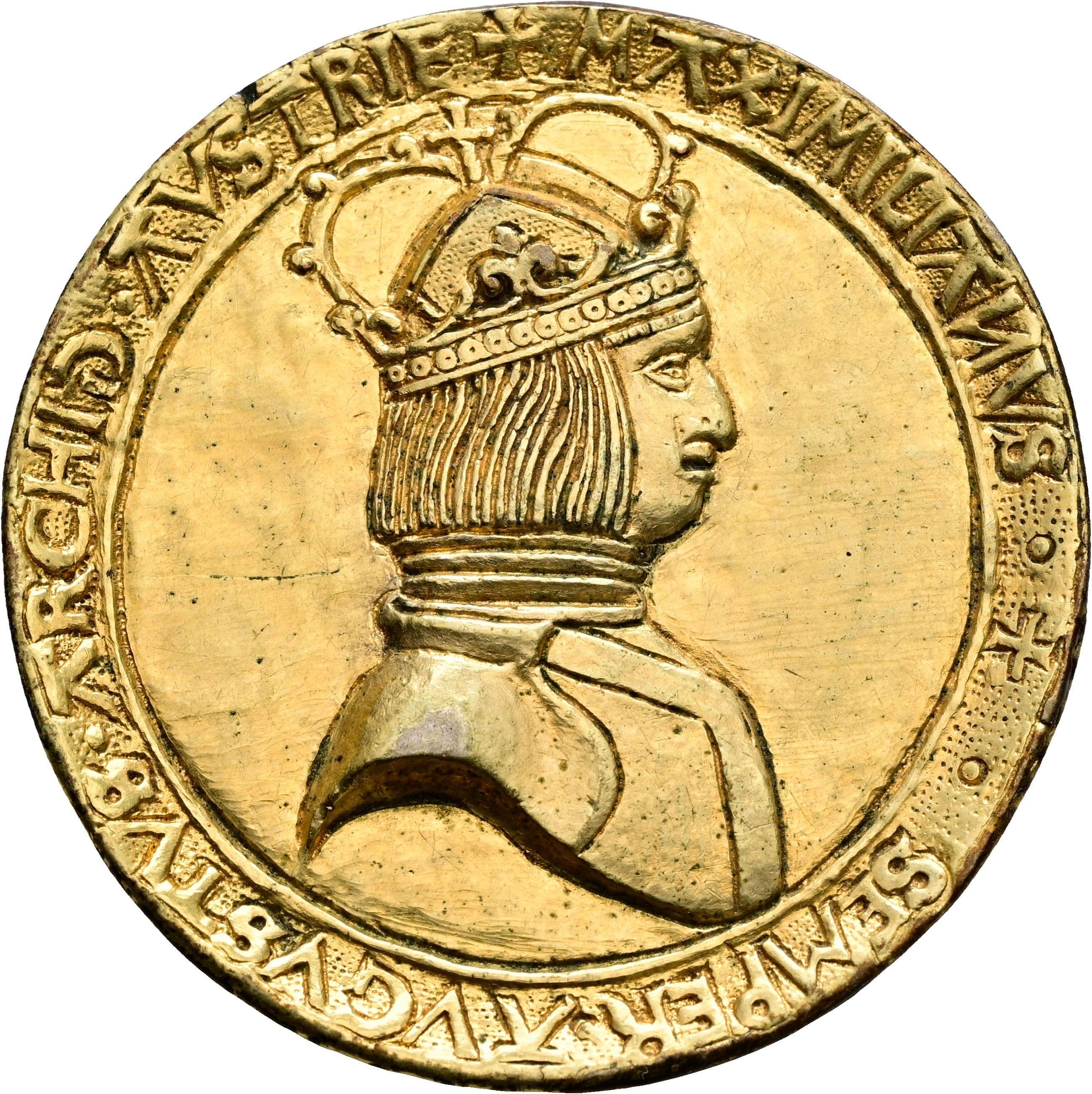 vergoldeter Guss nach dem Vorbild des Schüsselrandguldiners Maximilian I. 1459-1519 1519 – Vorderseite