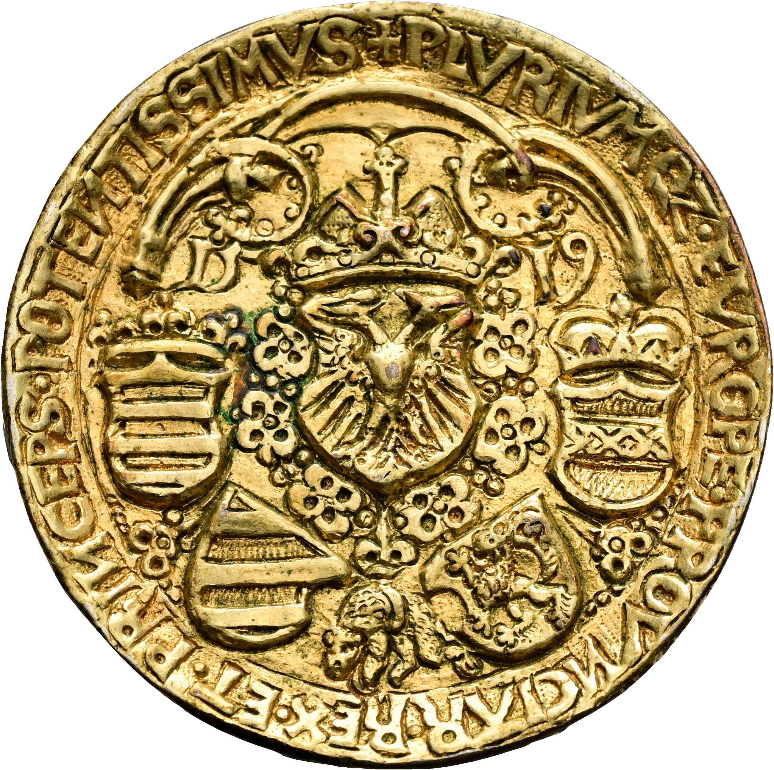 vergoldeter Guss nach dem Vorbild des Schüsselrandguldiners Maximilian I. 1459-1519 1519 – Rückseite