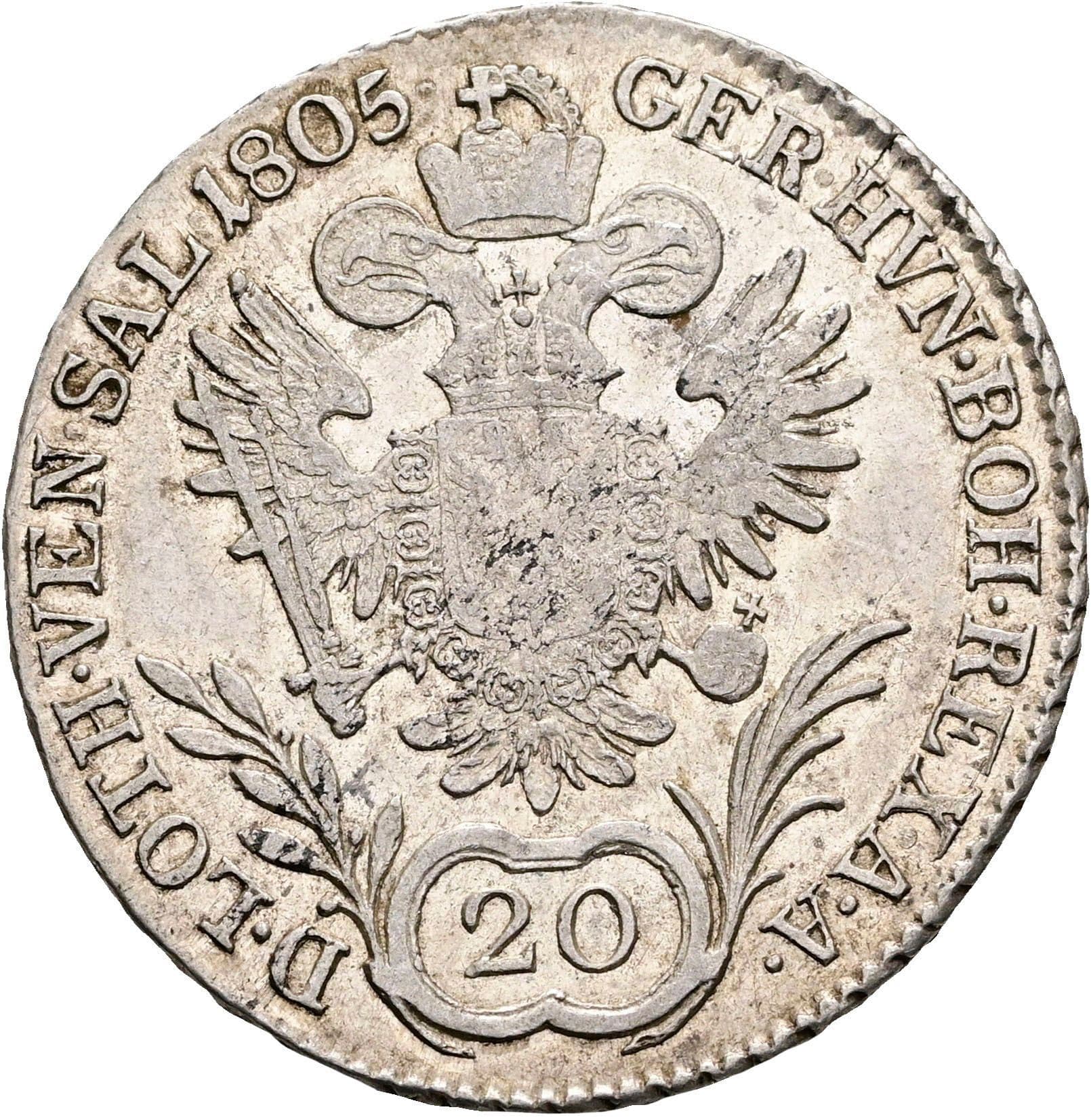 20 Kreuzer Franz II.(I.) 1792-1835 1805 E – Rückseite