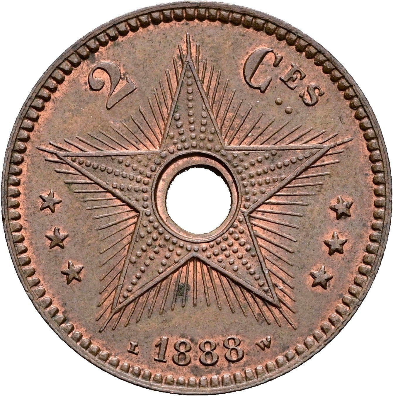 2 Cent(imes) Leopold II. 1865-1909 1888 – Vorderseite