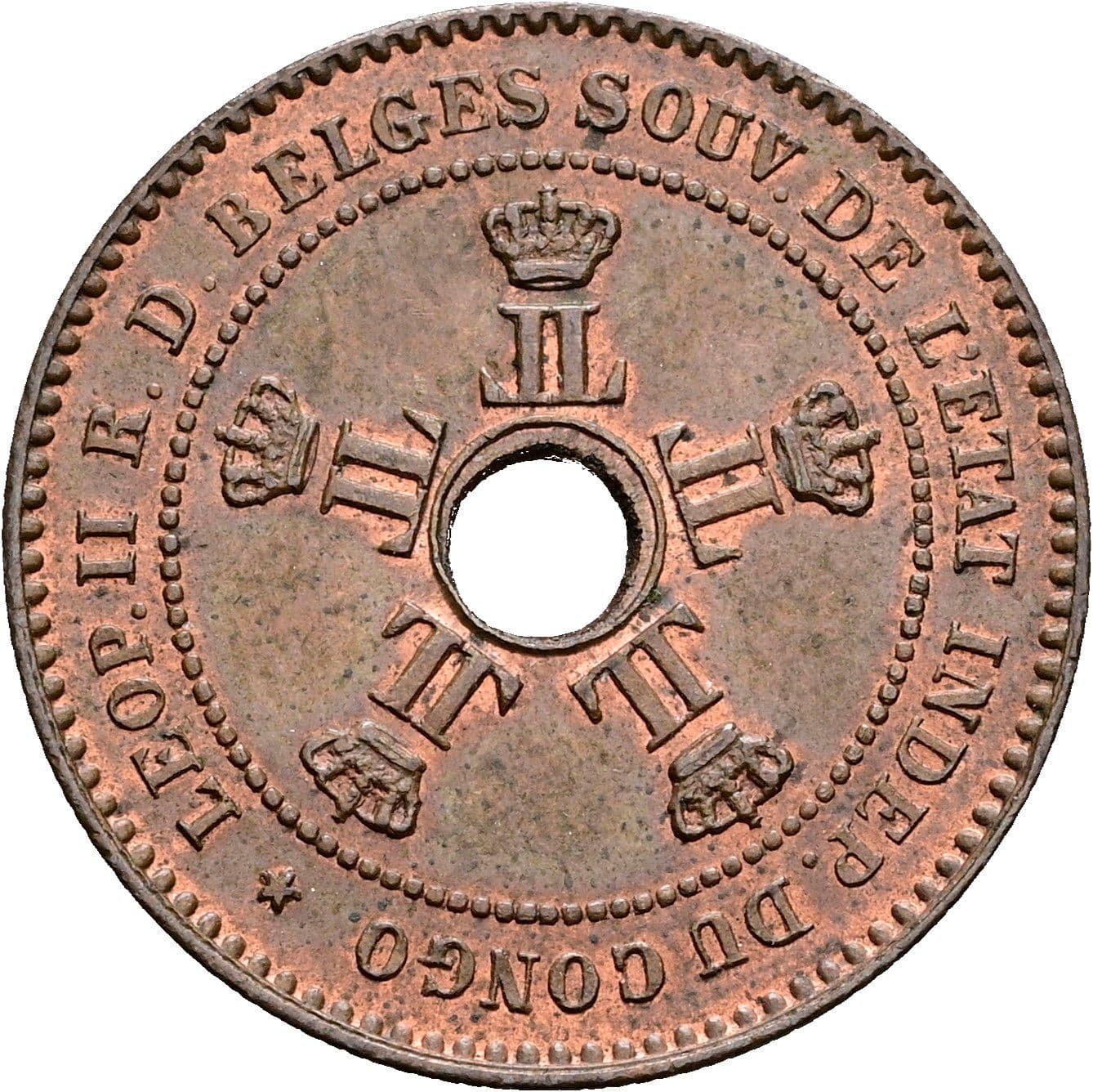 2 Cent(imes) Leopold II. 1865-1909 1888 – Rückseite