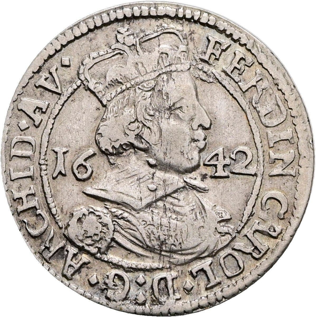 3 Kreuzer Erzherzog Ferdinand Carl 1646-1662 Hall 1642 – Vorderseite