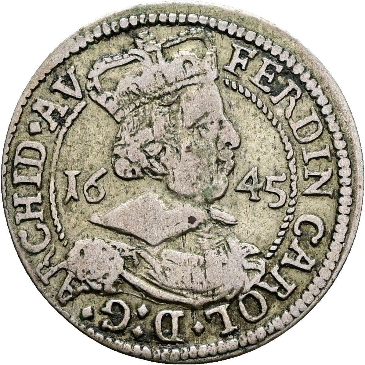 3 Kreuzer Erzherzog Ferdinand Carl 1646-1662 Hall 1645 – Vorderseite