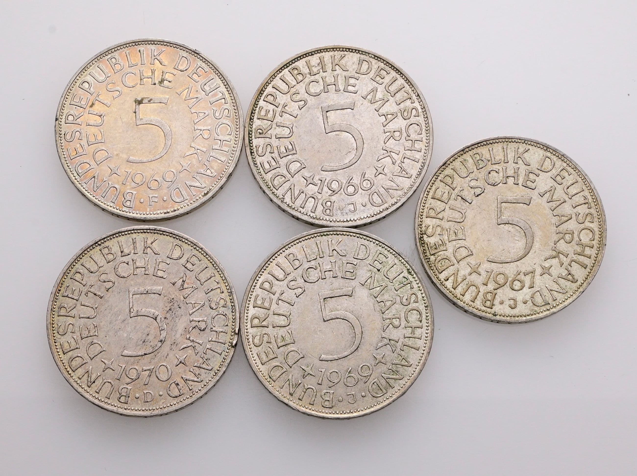 Lot 5 Stück 5 Deutsche Mark – Vorderseite