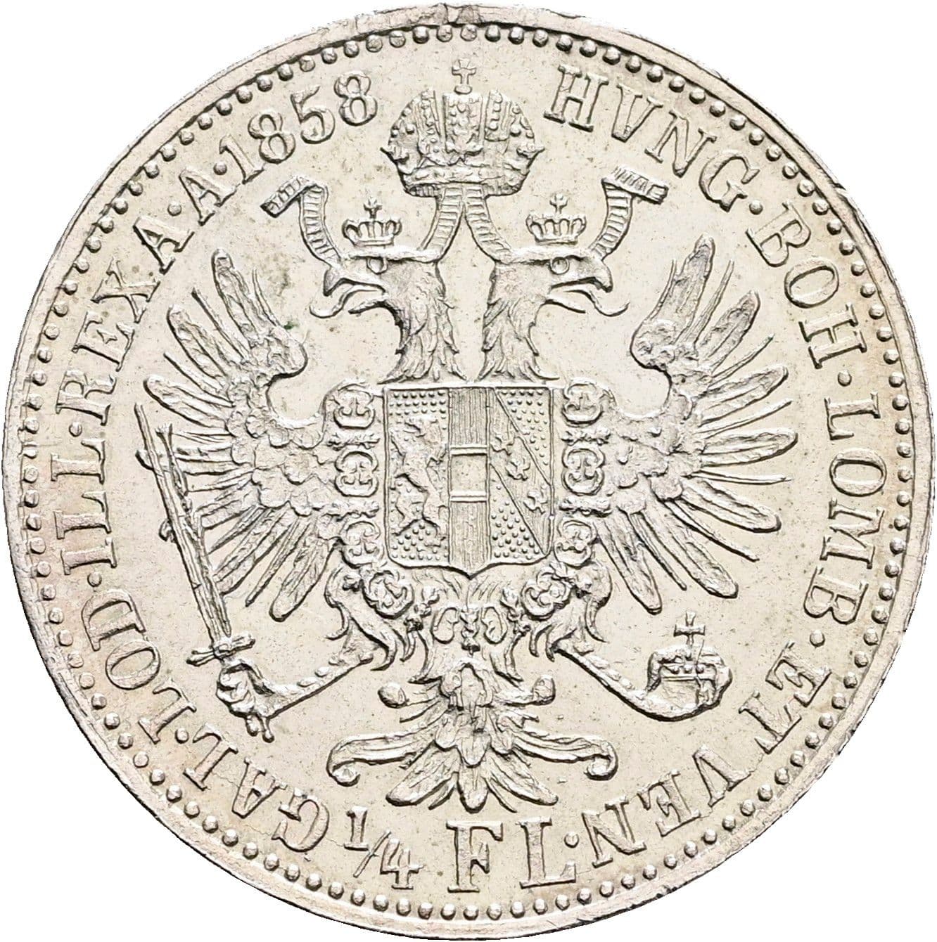 1/4 Gulden Franz Joseph I. 1848-1916 Wien 1858 A – Rückseite