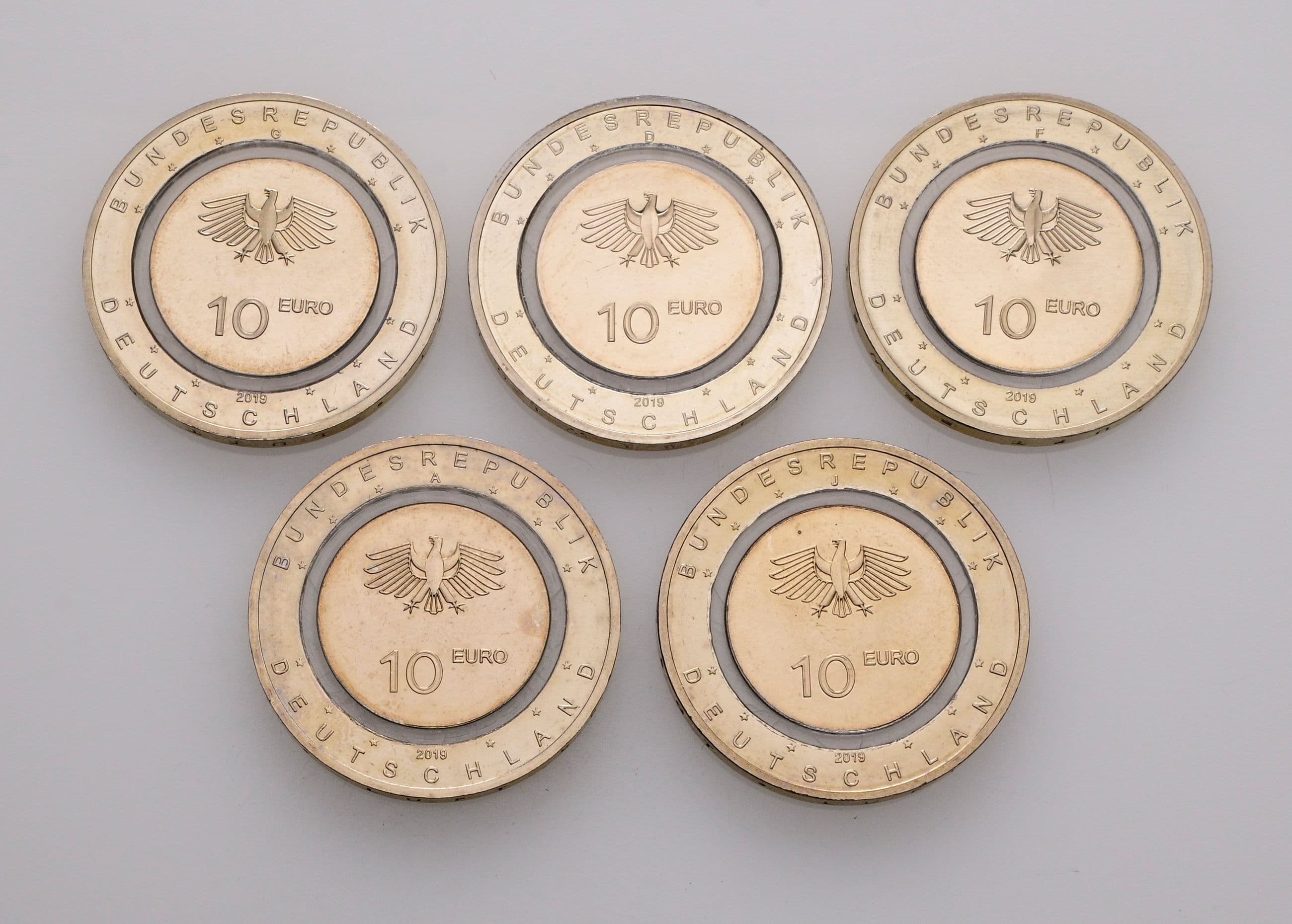 Lot 5 Stück 10 Euro 2019 – Vorderseite