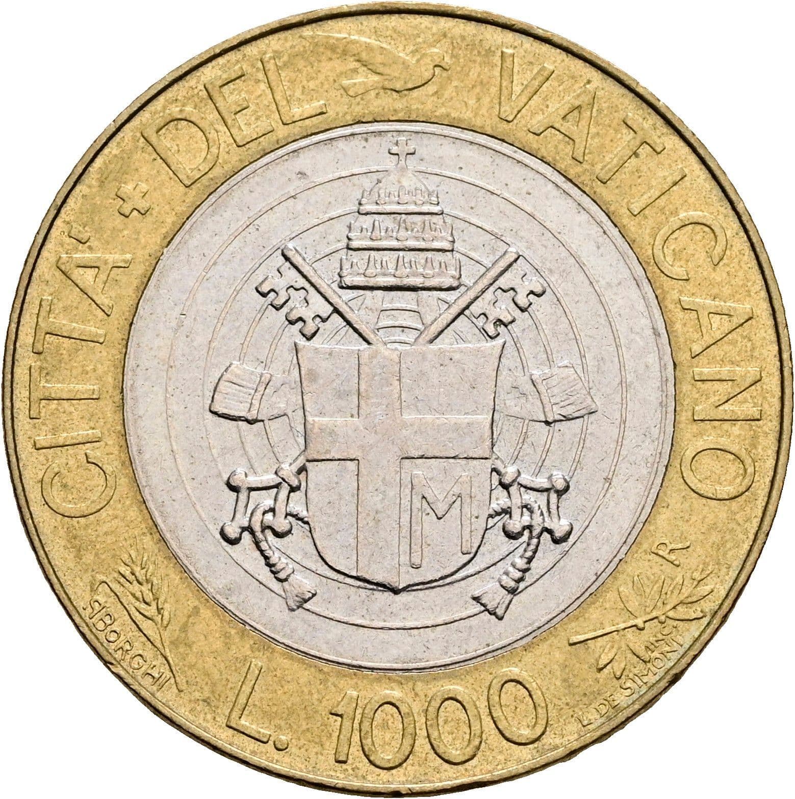 1000 Lire Papst Johannes Paul II. 1978-2005 1998 – Rückseite