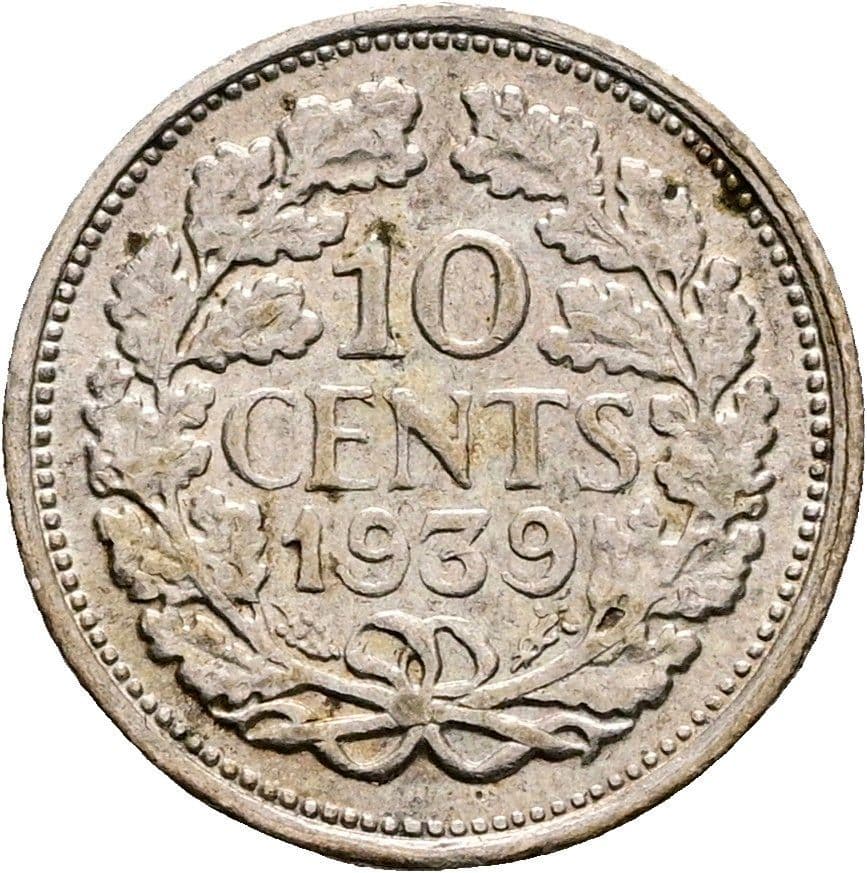 10 Cents Wilhelmina 1890-1948 1939 – Rückseite