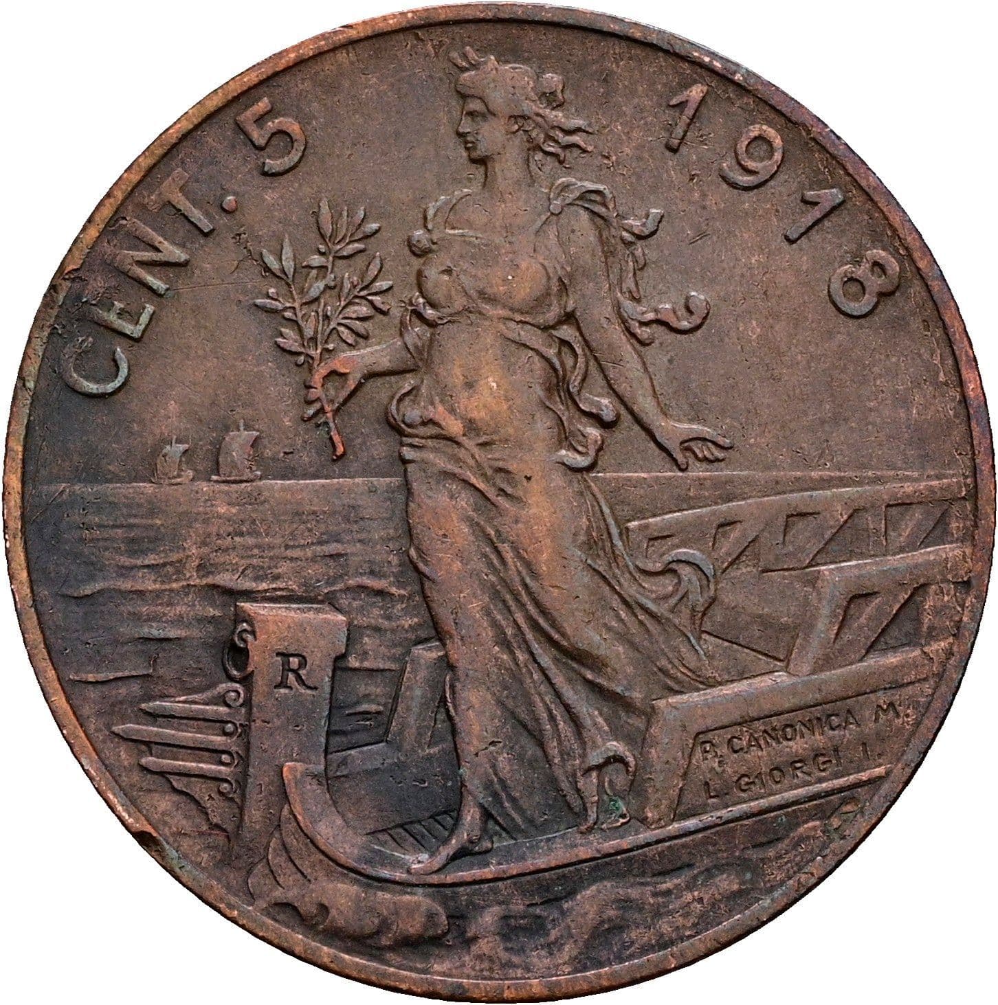 5 Centesimi Vittorio Emanuele III. 1900-1946 1918 – Rückseite