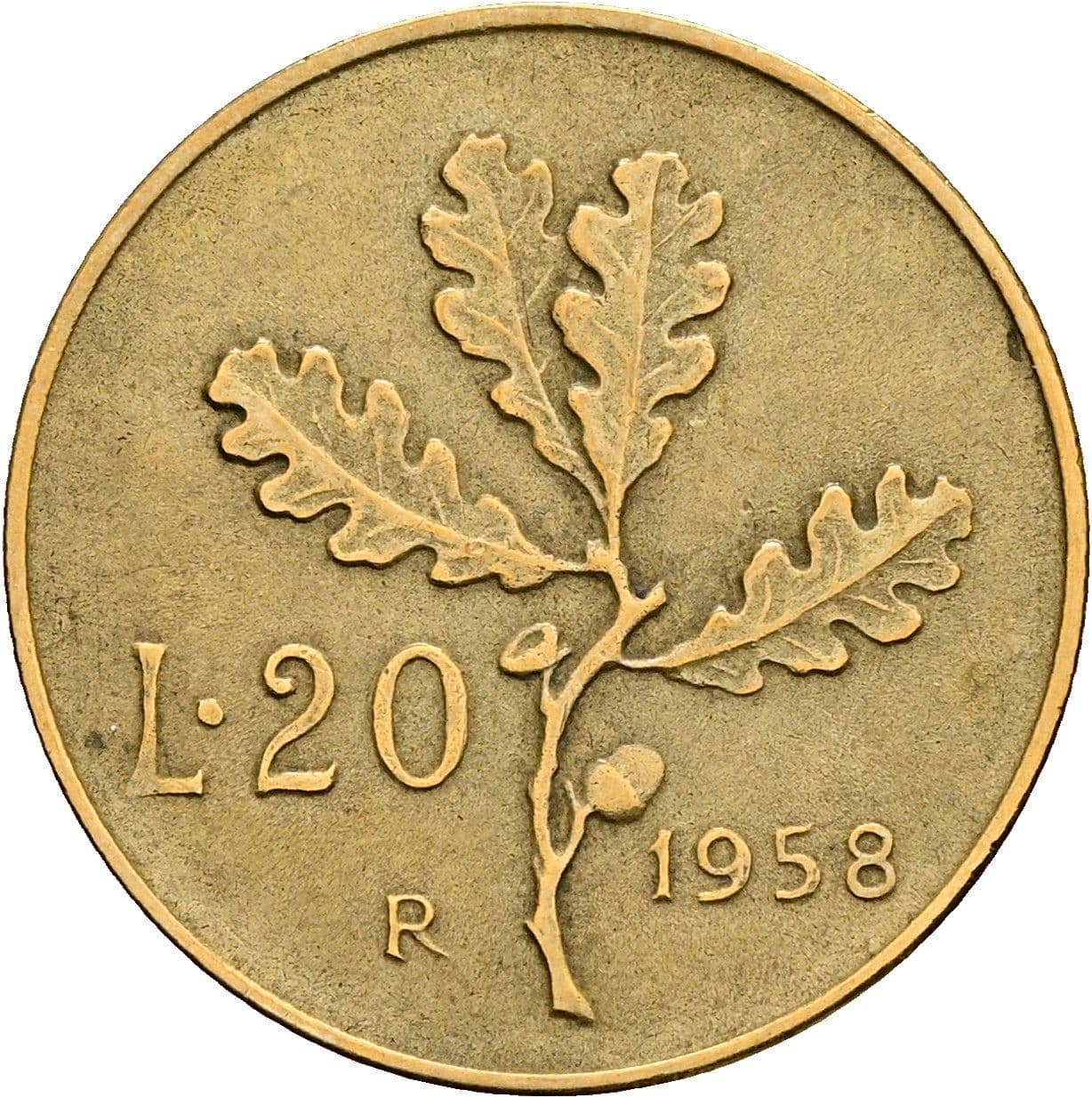 20 Lire 1958 – Rückseite
