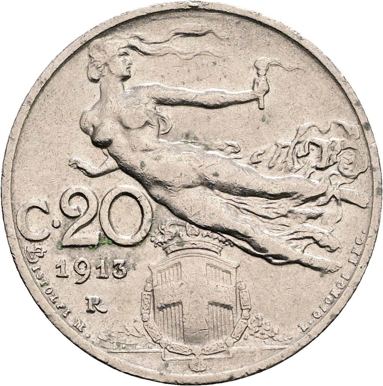 20 Centesimi Vittorio Emanuele III. 1900-1946 1913 – Rückseite