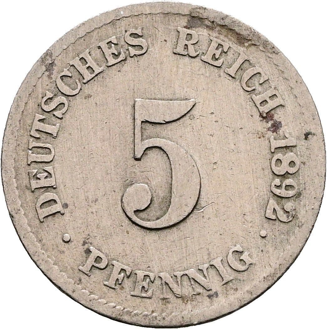 5 Pfennig 1892 G – Vorderseite