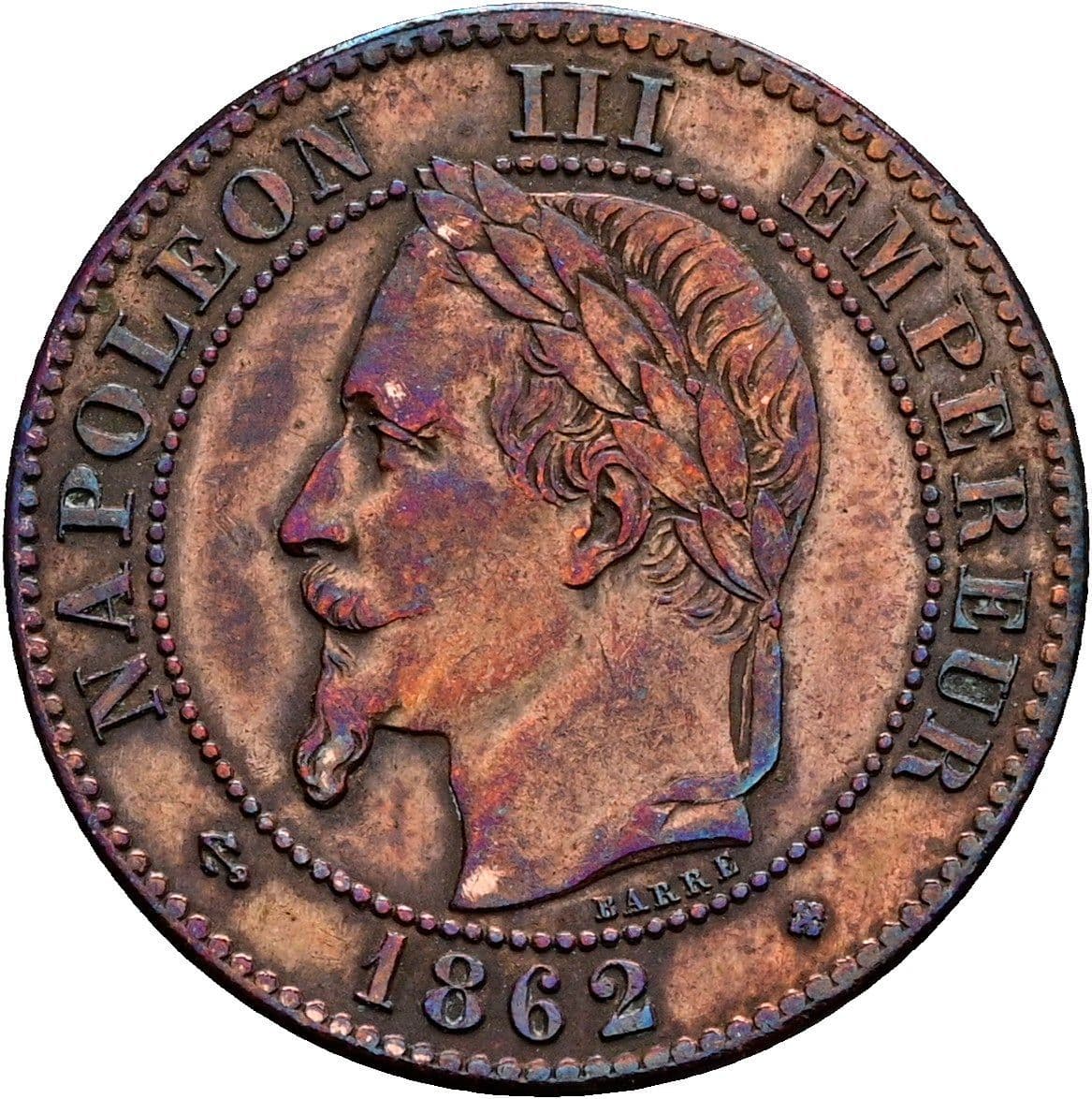 Deux (2) Centimes Napoleon III. 1852-1870 1862 BB – Vorderseite