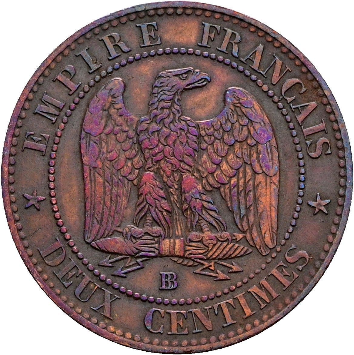 Deux (2) Centimes Napoleon III. 1852-1870 1862 BB – Rückseite
