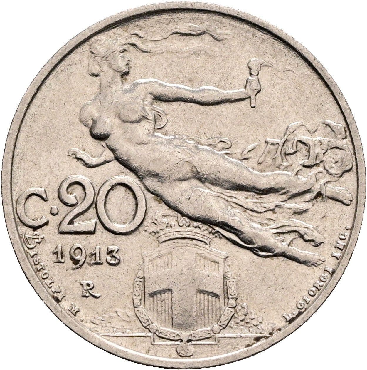 20 Centesimi Vittorio Emanuele III. 1900-1946 1913 – Rückseite