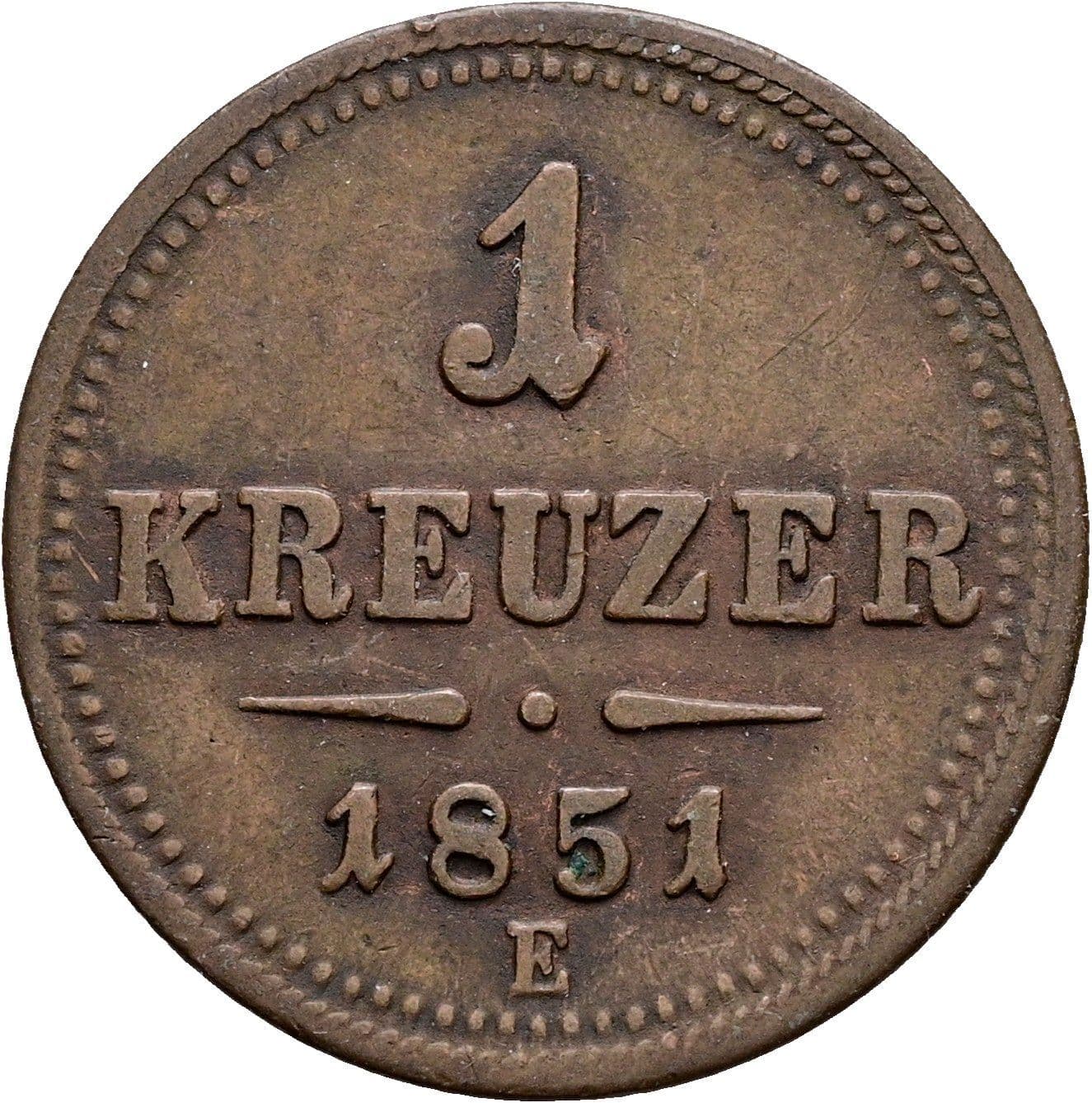 1 Kreuzer Franz Joseph I. 1848-1916 1851 E – Vorderseite