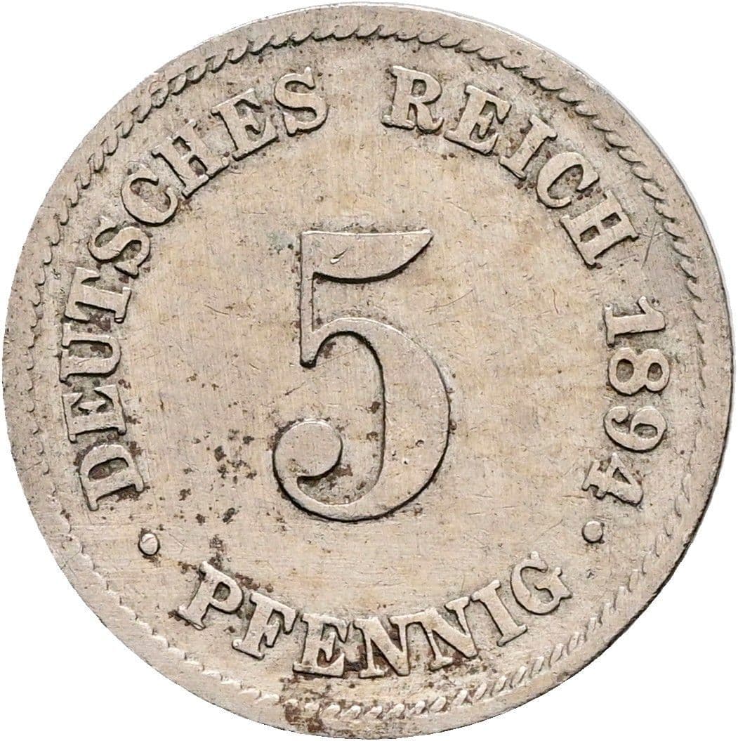 5 Pfennig 1894 J – Vorderseite