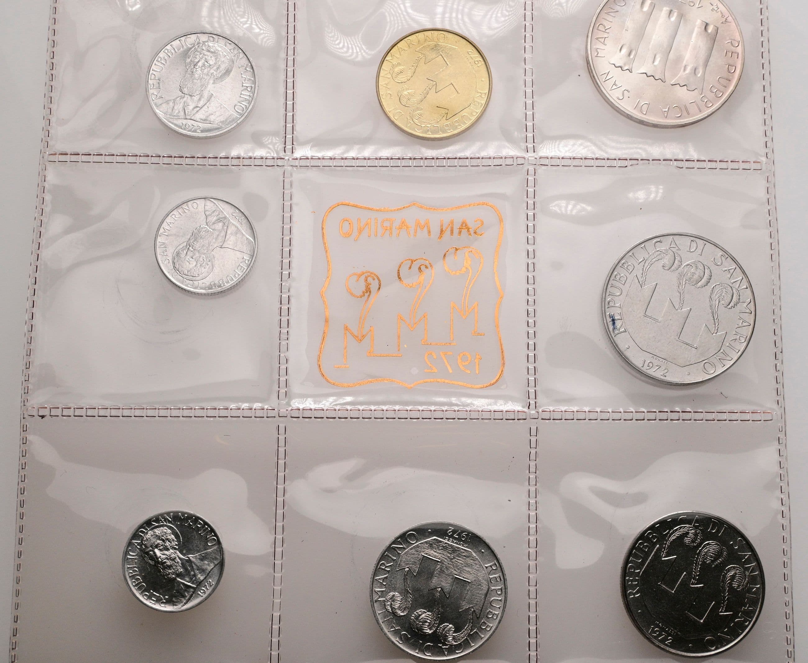 offizieller Kursmünzensatz (1 Lira - 500 Lire) 1972 – Rückseite