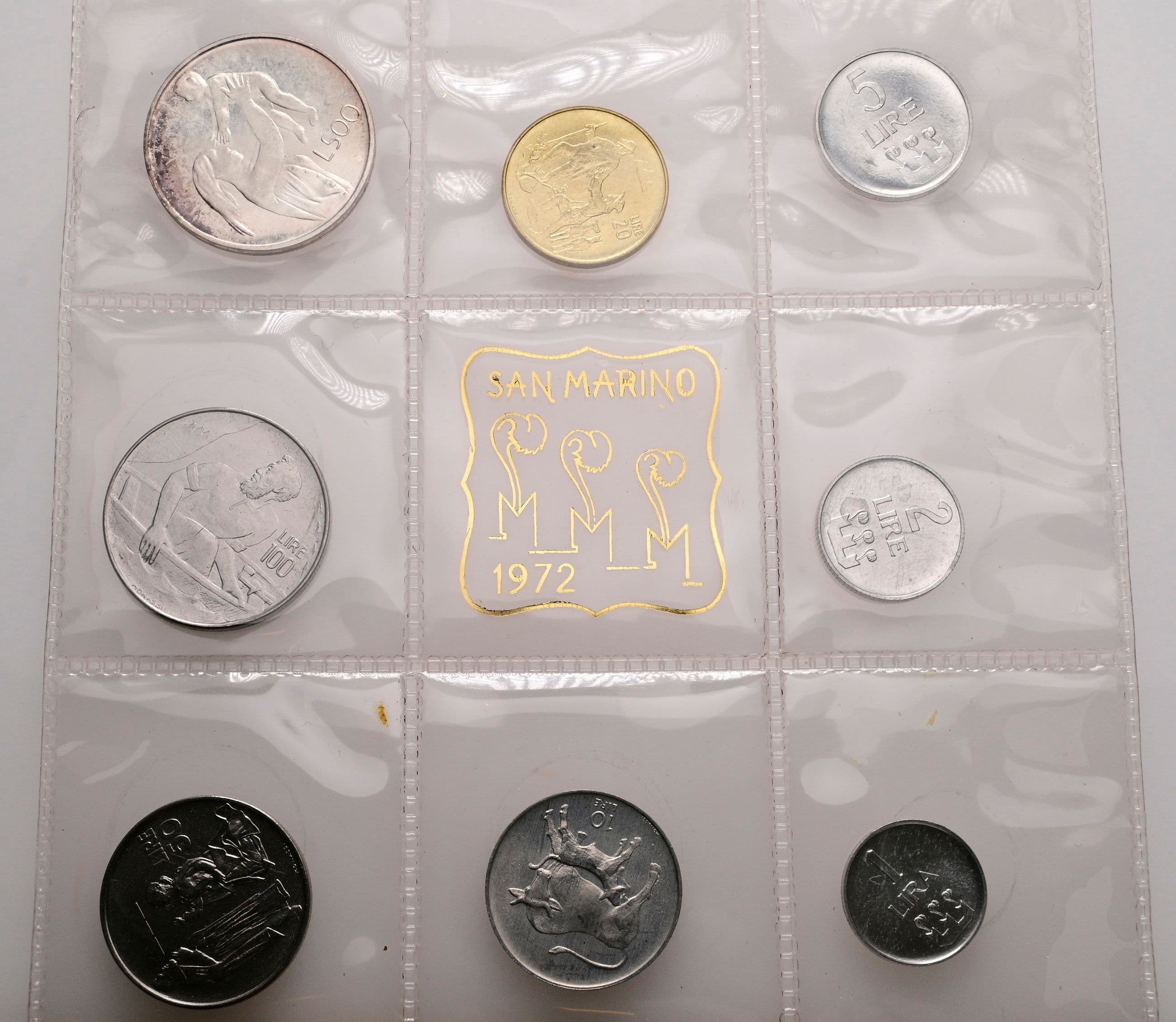 offizieller Kursmünzensatz (1 Lira - 500 Lire) 1972 – Rückseite