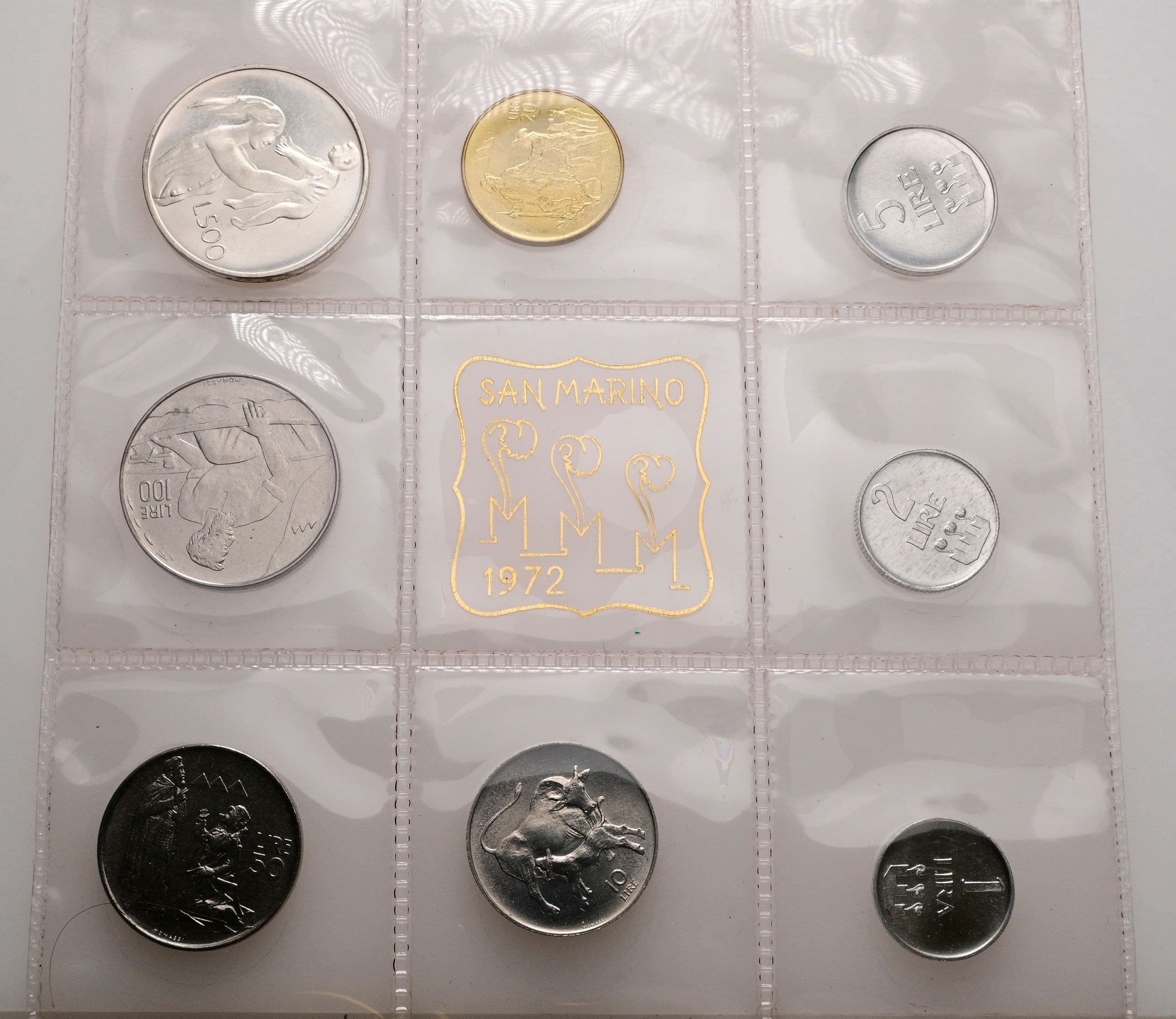 offizieller Kursmünzensatz (1 Lira - 500 Lire) 1972 – Rückseite