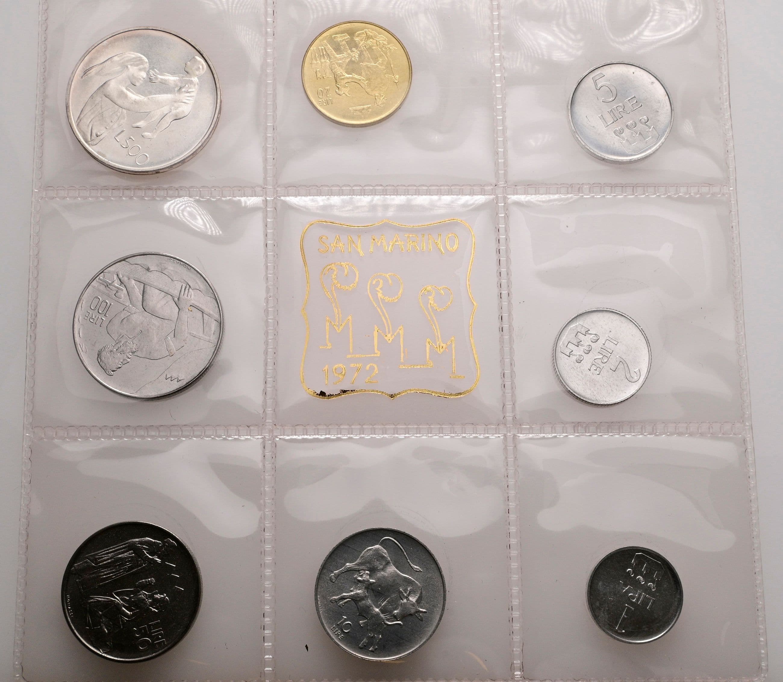 offizieller Kursmünzensatz (1 Lira - 500 Lire) 1972 – Rückseite