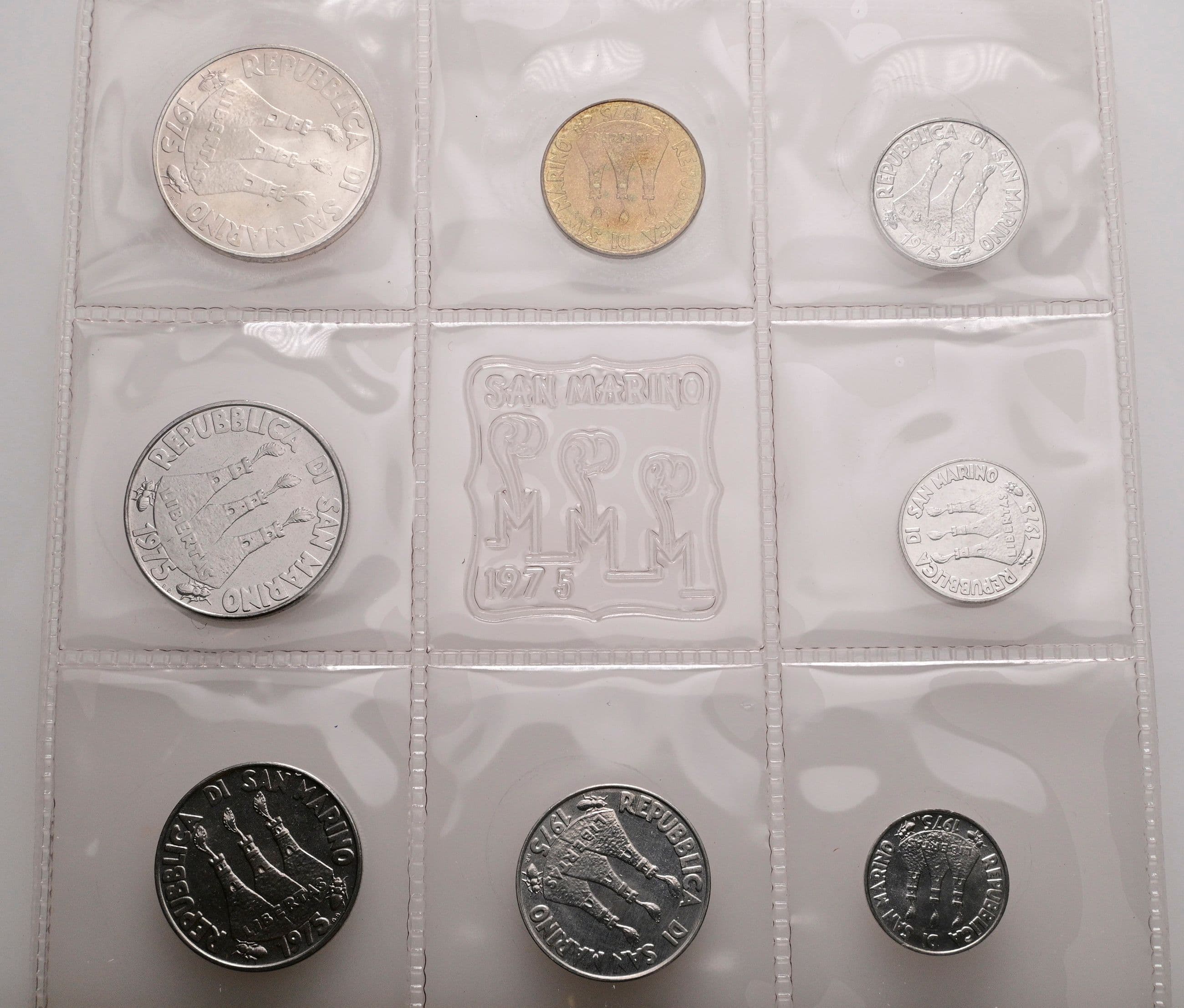 offizieller Kursmünzensatz (1 Lira - 500 Lire) 1975 – Rückseite