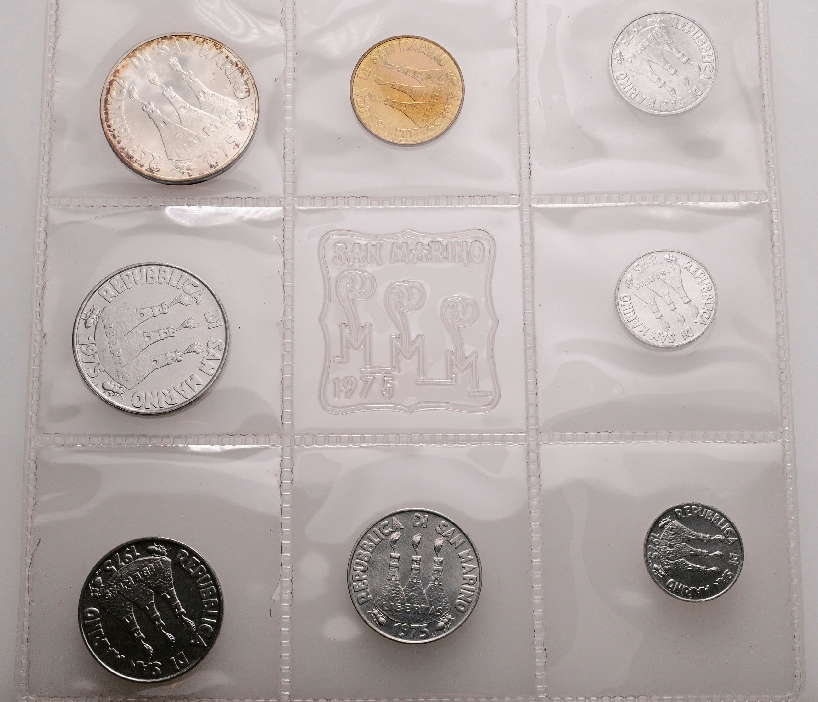 offizieller Kursmünzensatz (1 Lira - 500 Lire) 1975 – Rückseite