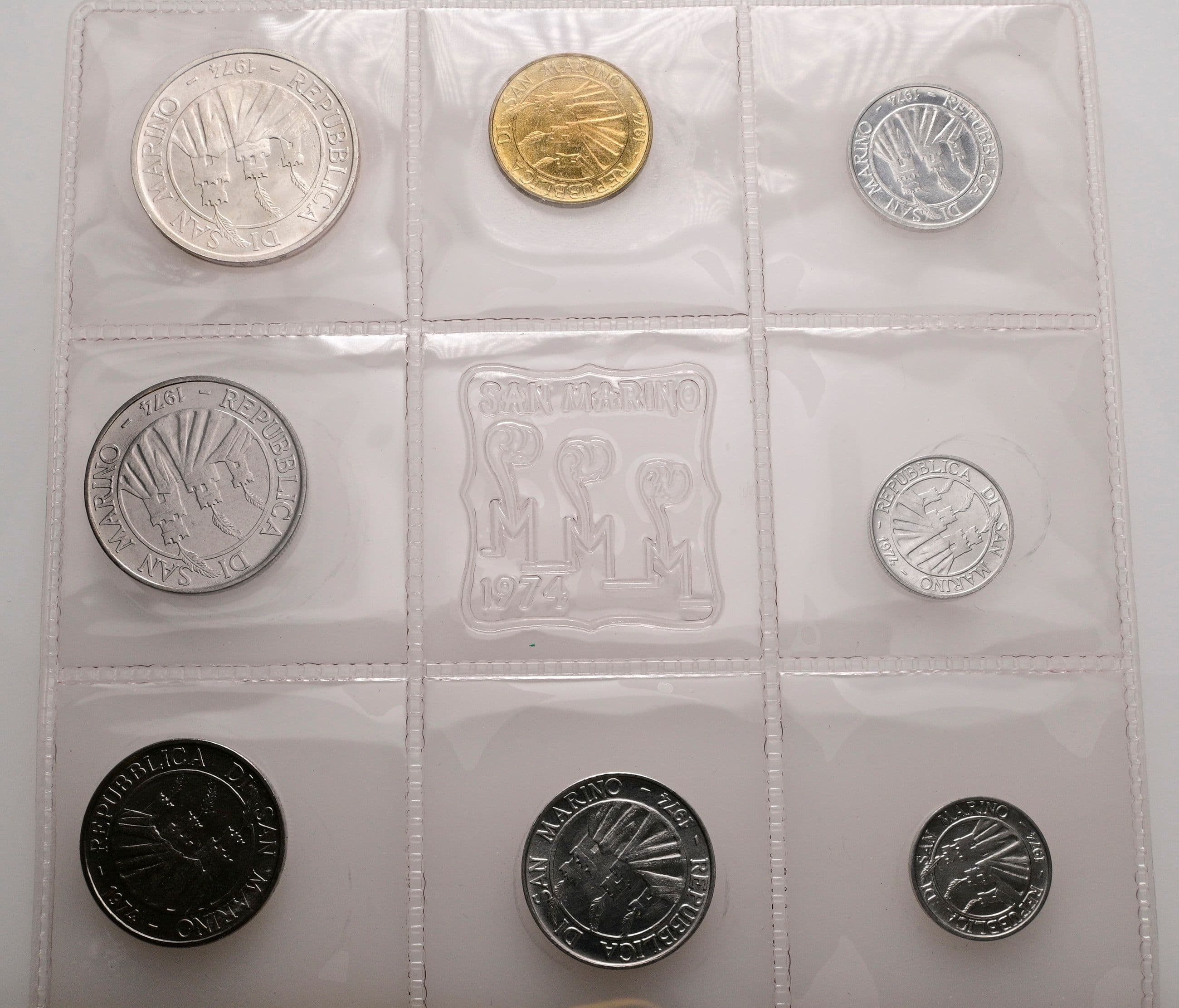 offizieller Kursmünzensatz (1 Lira - 500 Lire) 1974 – Rückseite