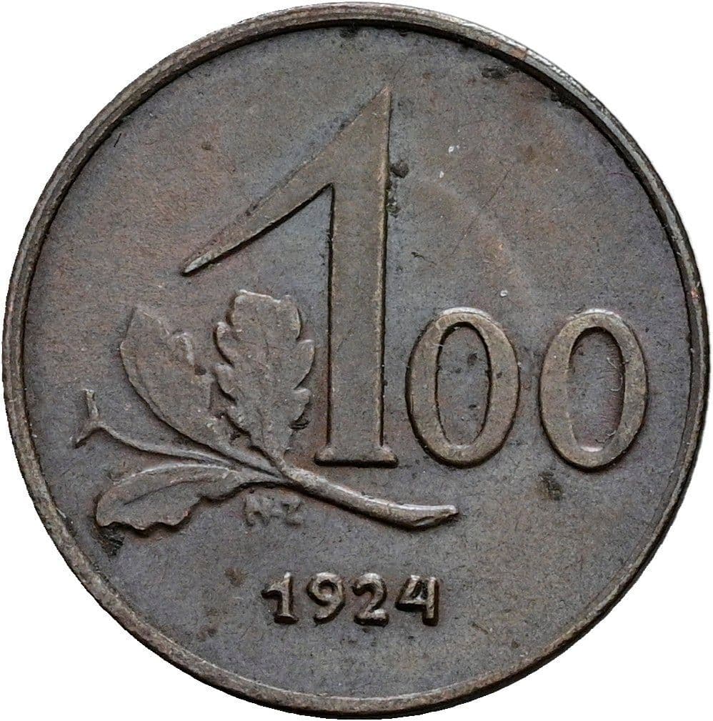 100 Kronen (= 1 Groschen) 1924 – Vorderseite