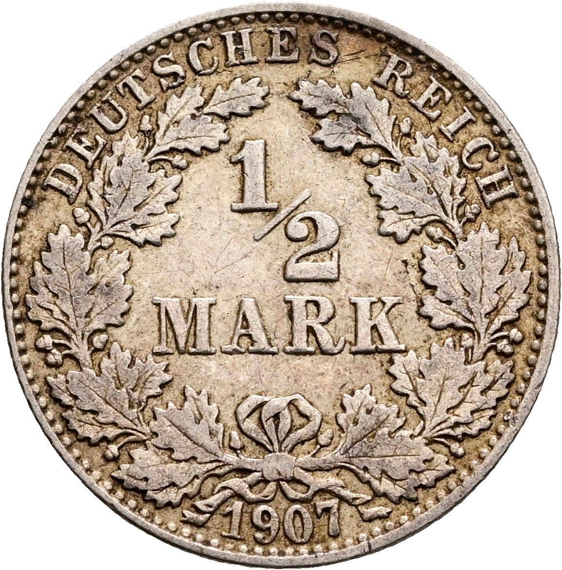 1/2 Mark 1907 J – Vorderseite