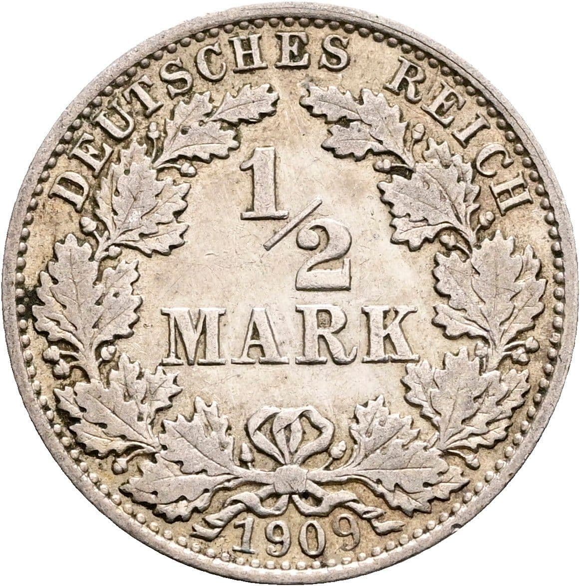 1/2 Mark 1909 J – Vorderseite